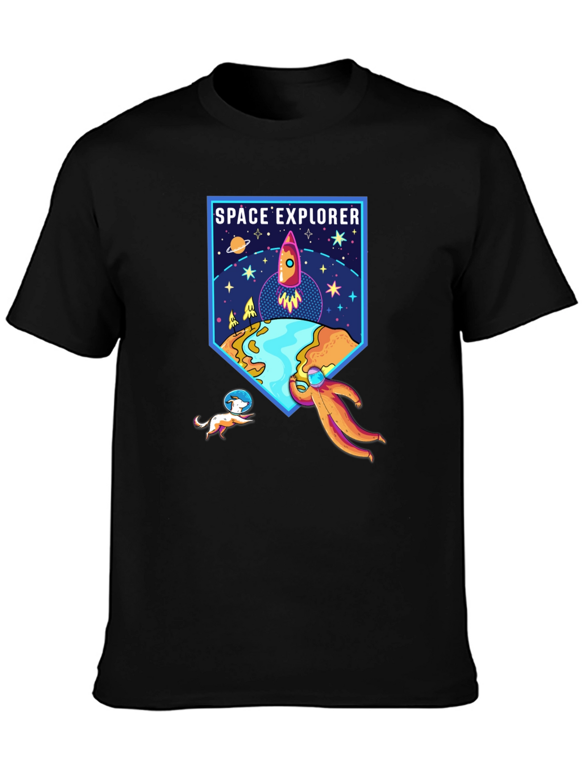 Space Explorer Graphic Tee - Black Cotton Shirt