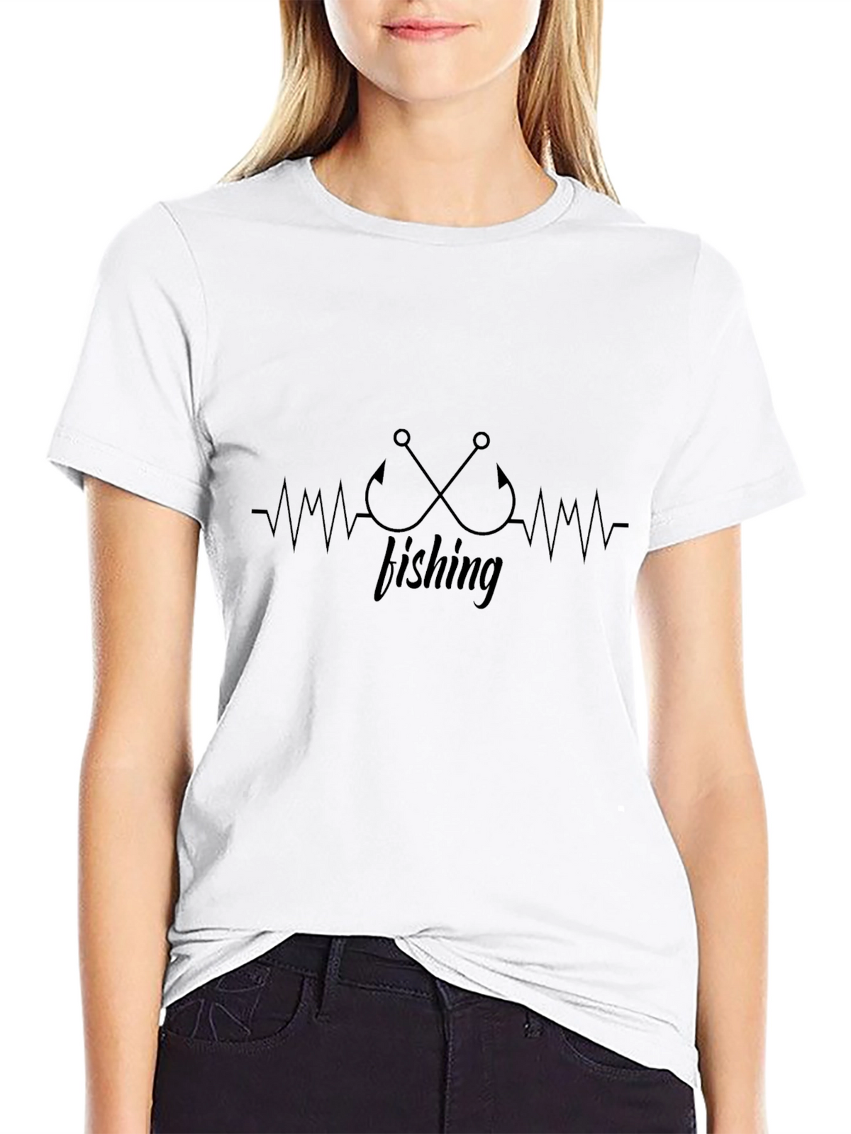 Fishing Heartbeat T-Shirt - Black