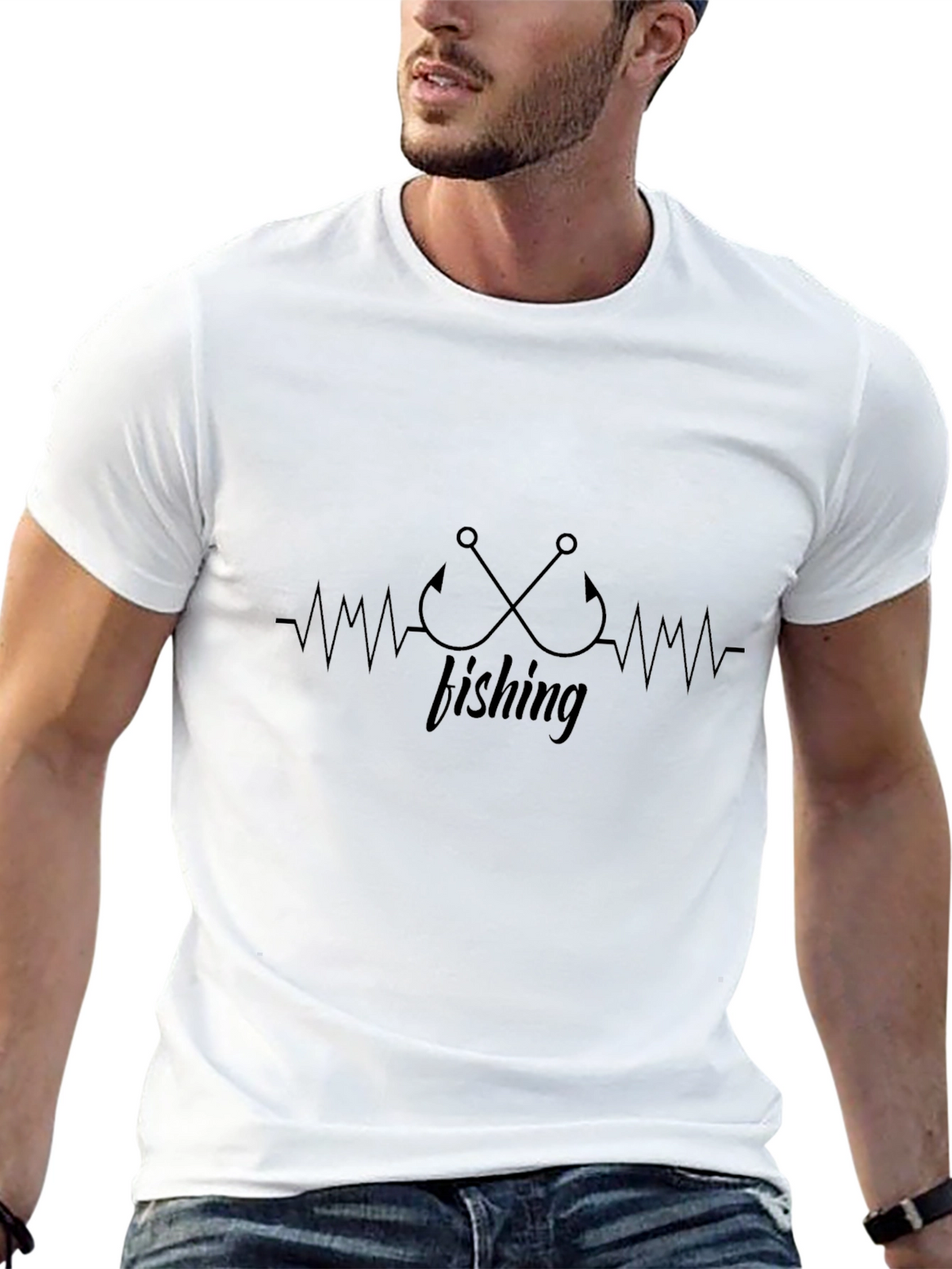 Fishing Heartbeat T-Shirt - Black