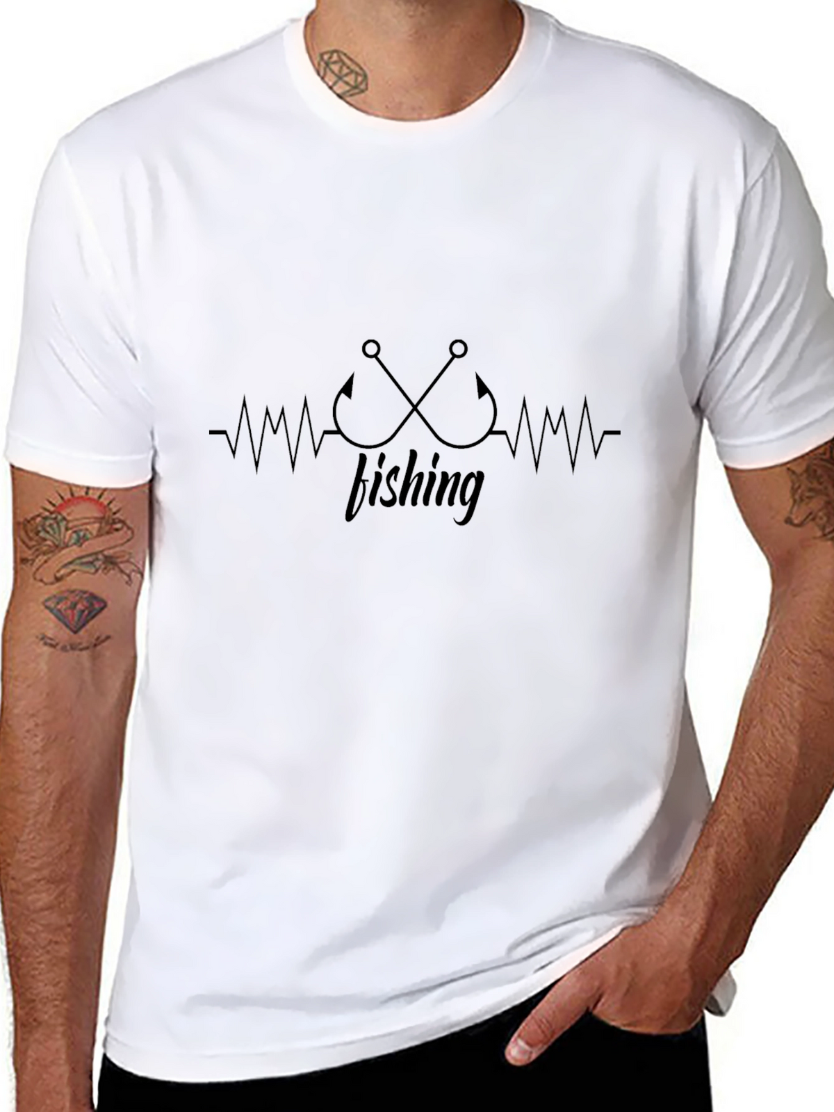 Fishing Heartbeat T-Shirt - Black