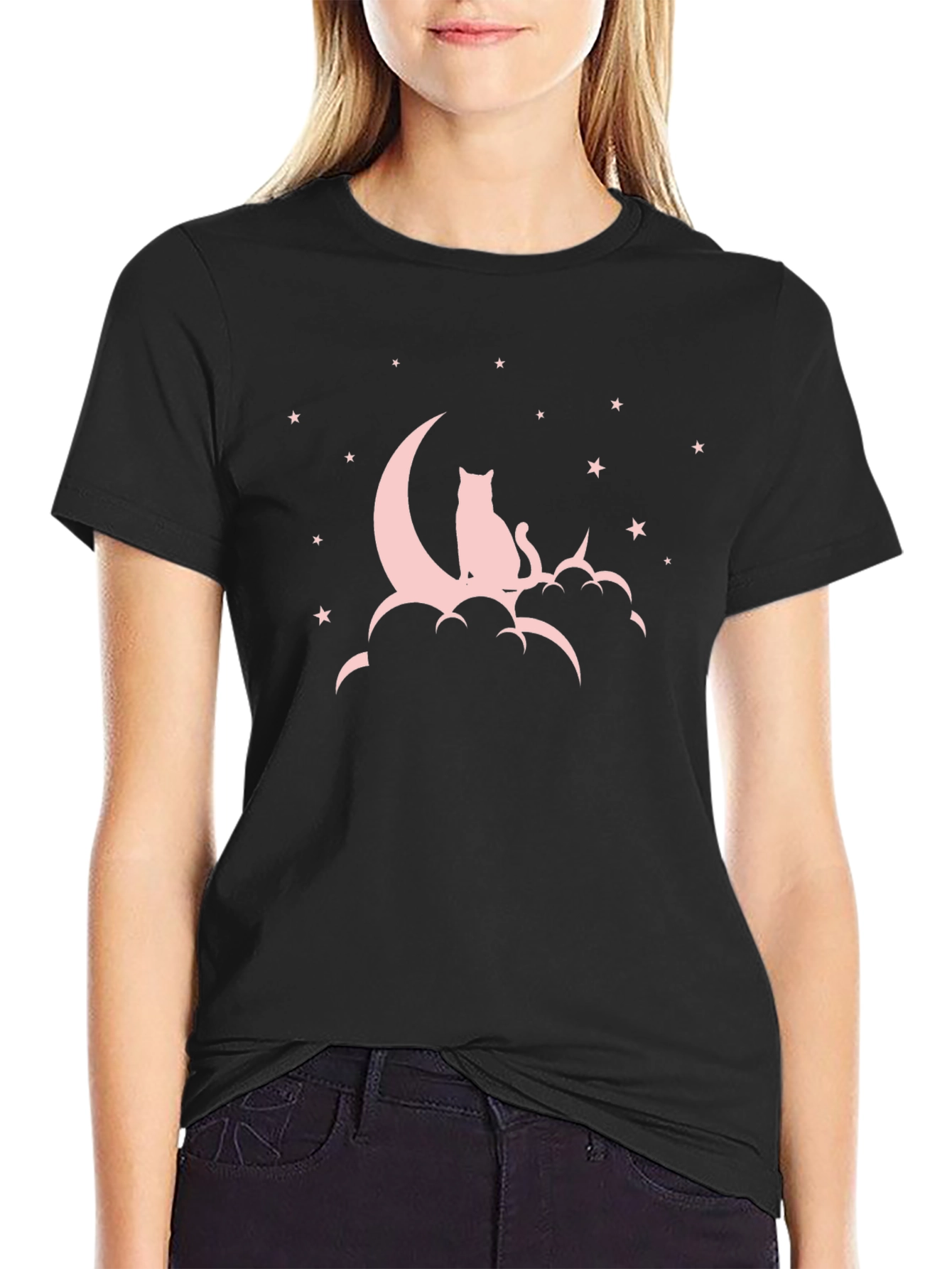 Cat on Moon T-Shirt - Stylish Graphic Tee