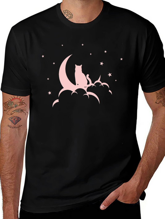 Cat on Moon T-Shirt - Stylish Graphic Tee