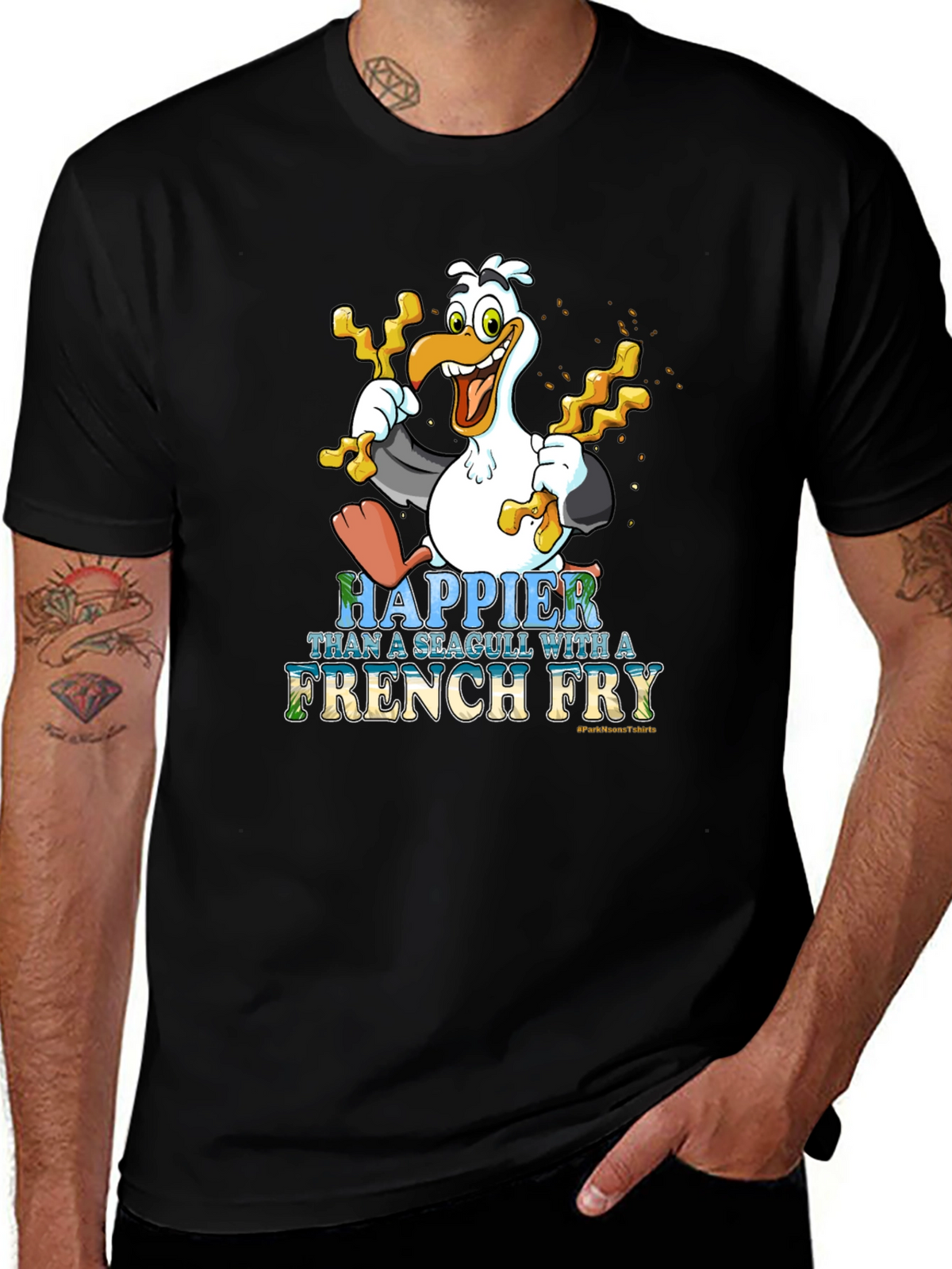 Happier Than a Seagull With French Fry Black T-Shirt