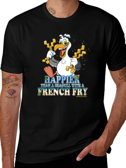 Happier Than a Seagull With French Fry Black T-Shirt