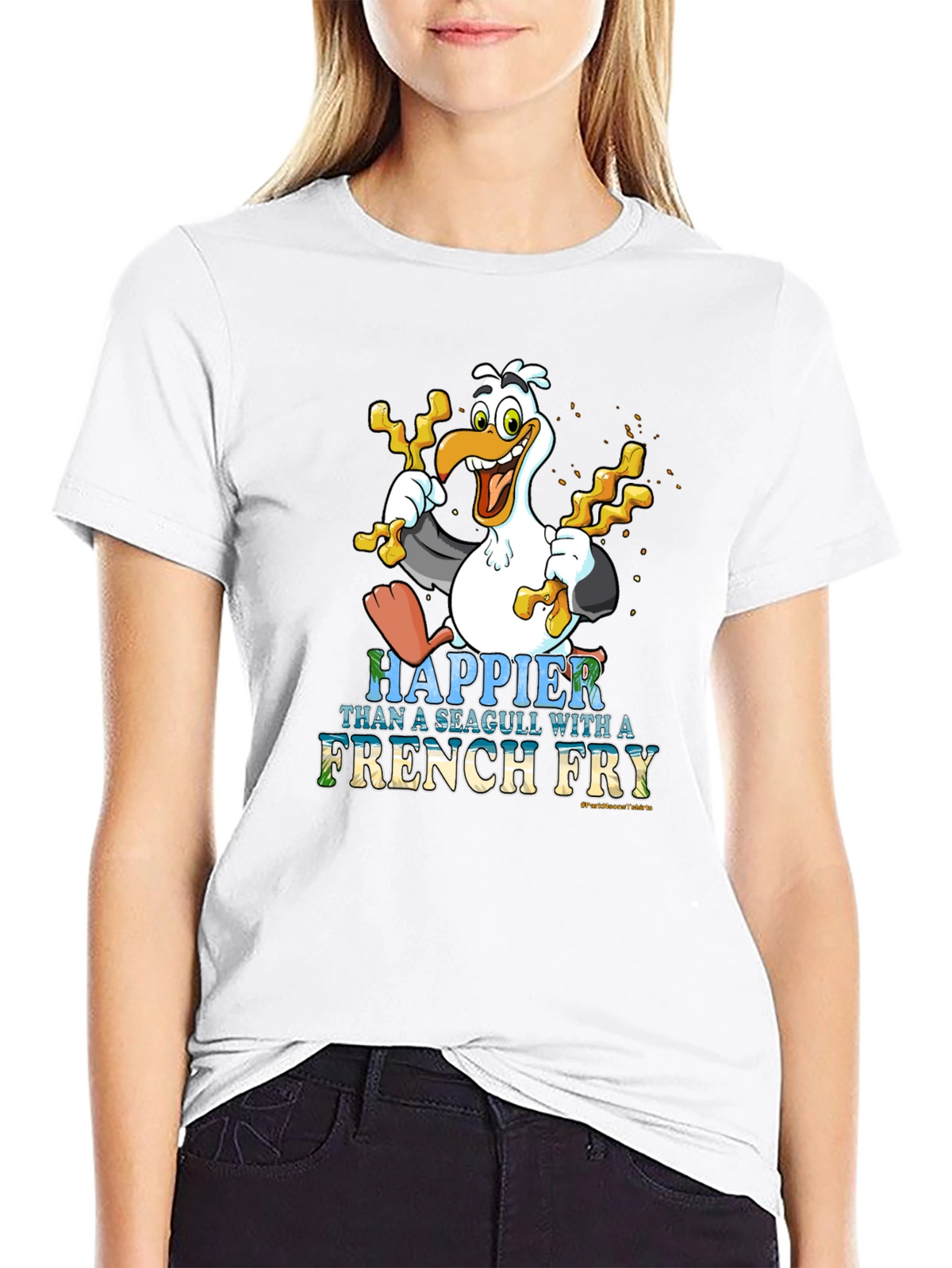 Happier Than a Seagull With French Fry Black T-Shirt