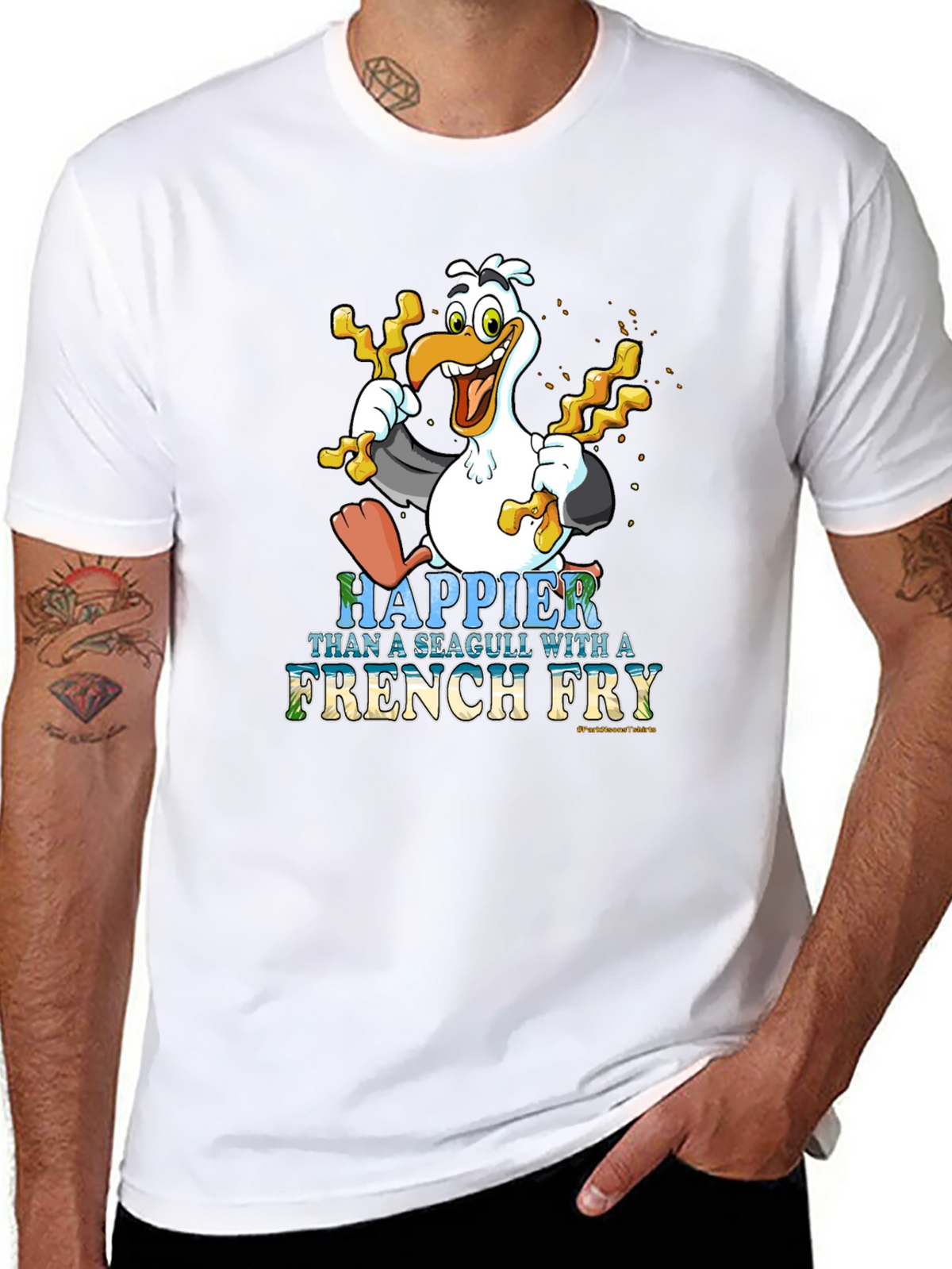 Happier Than a Seagull With French Fry Black T-Shirt