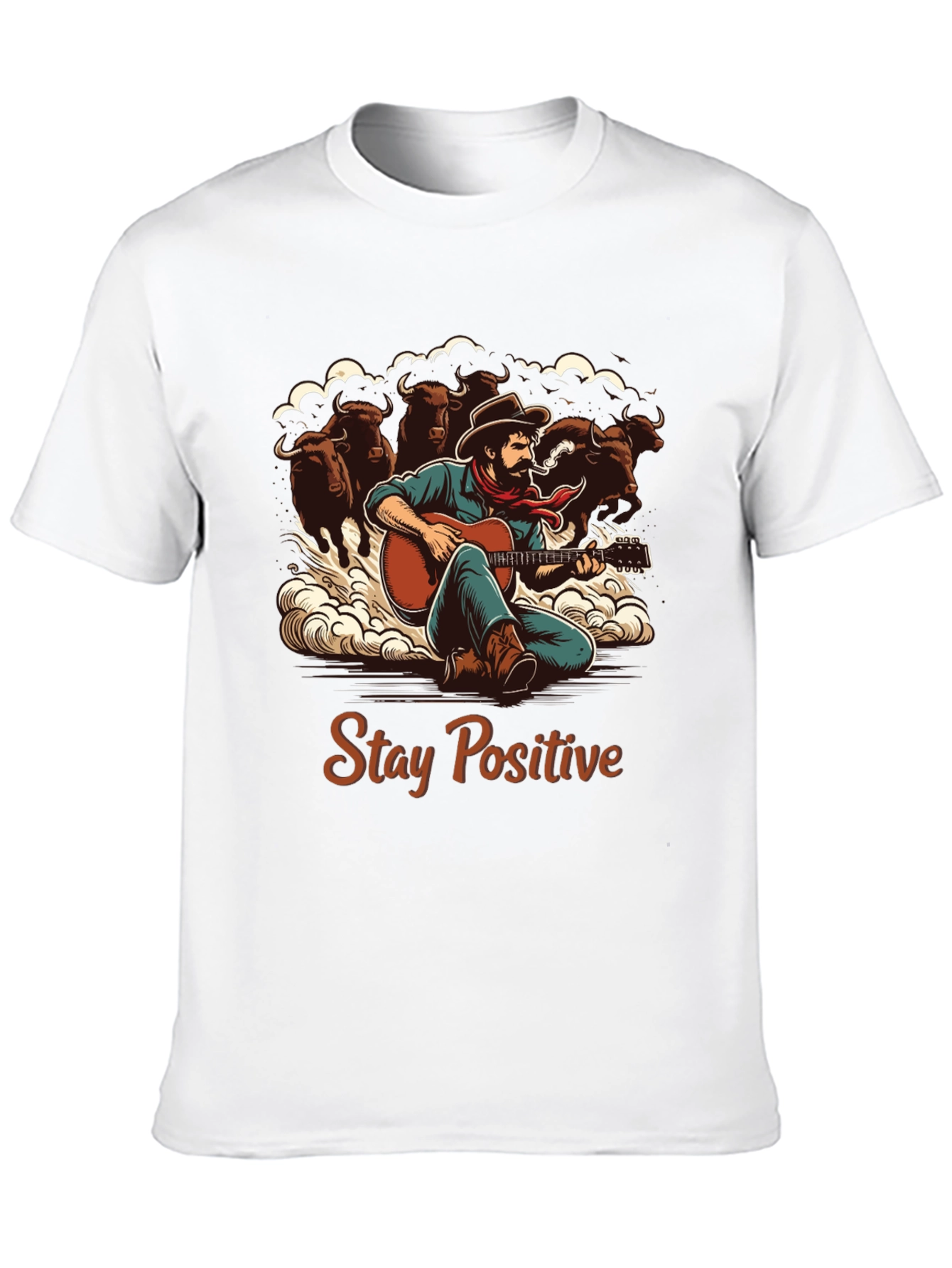 Stay Positive Cowboy Guitar Graphic T-Shirt