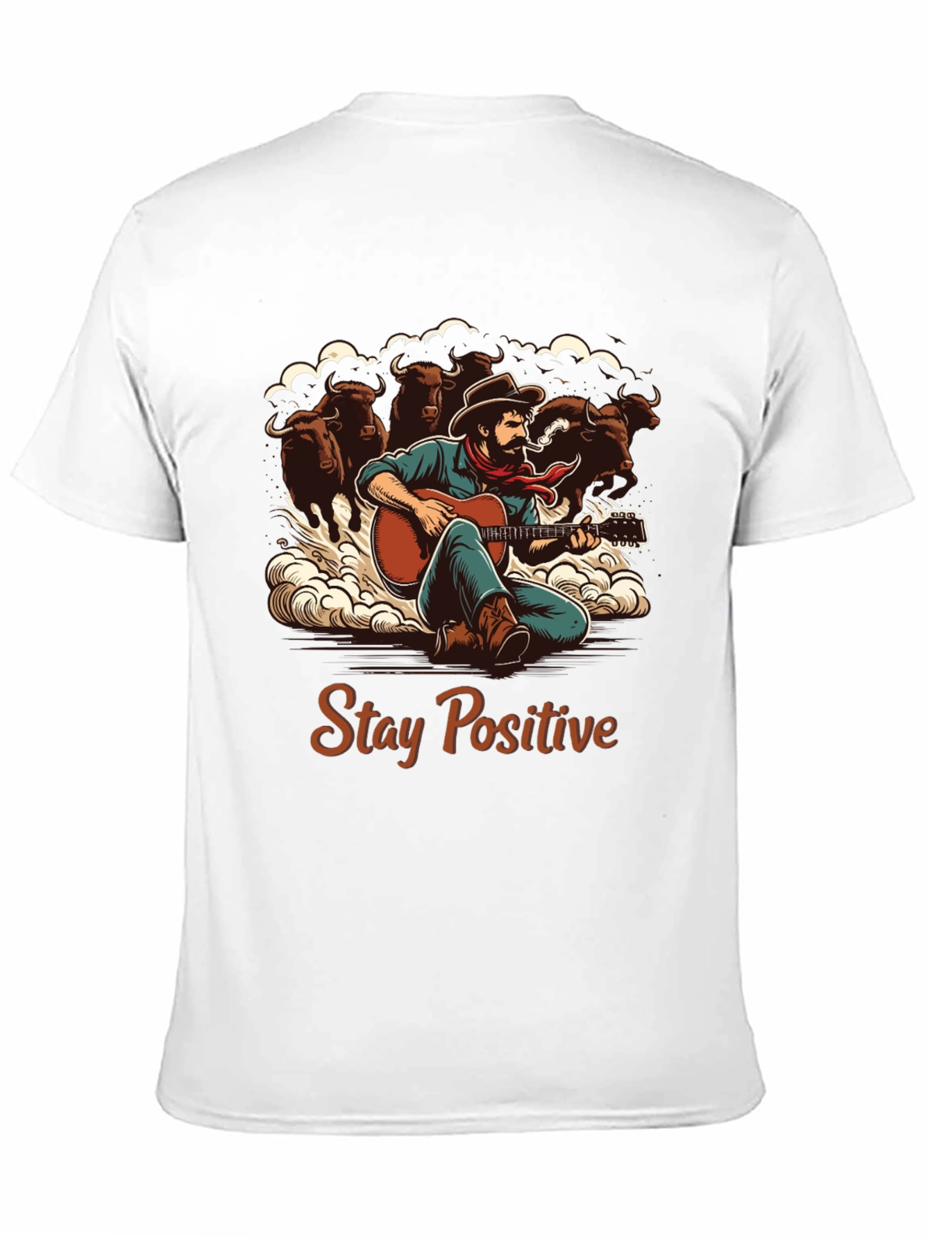 Stay Positive Cowboy Guitar Graphic T-Shirt