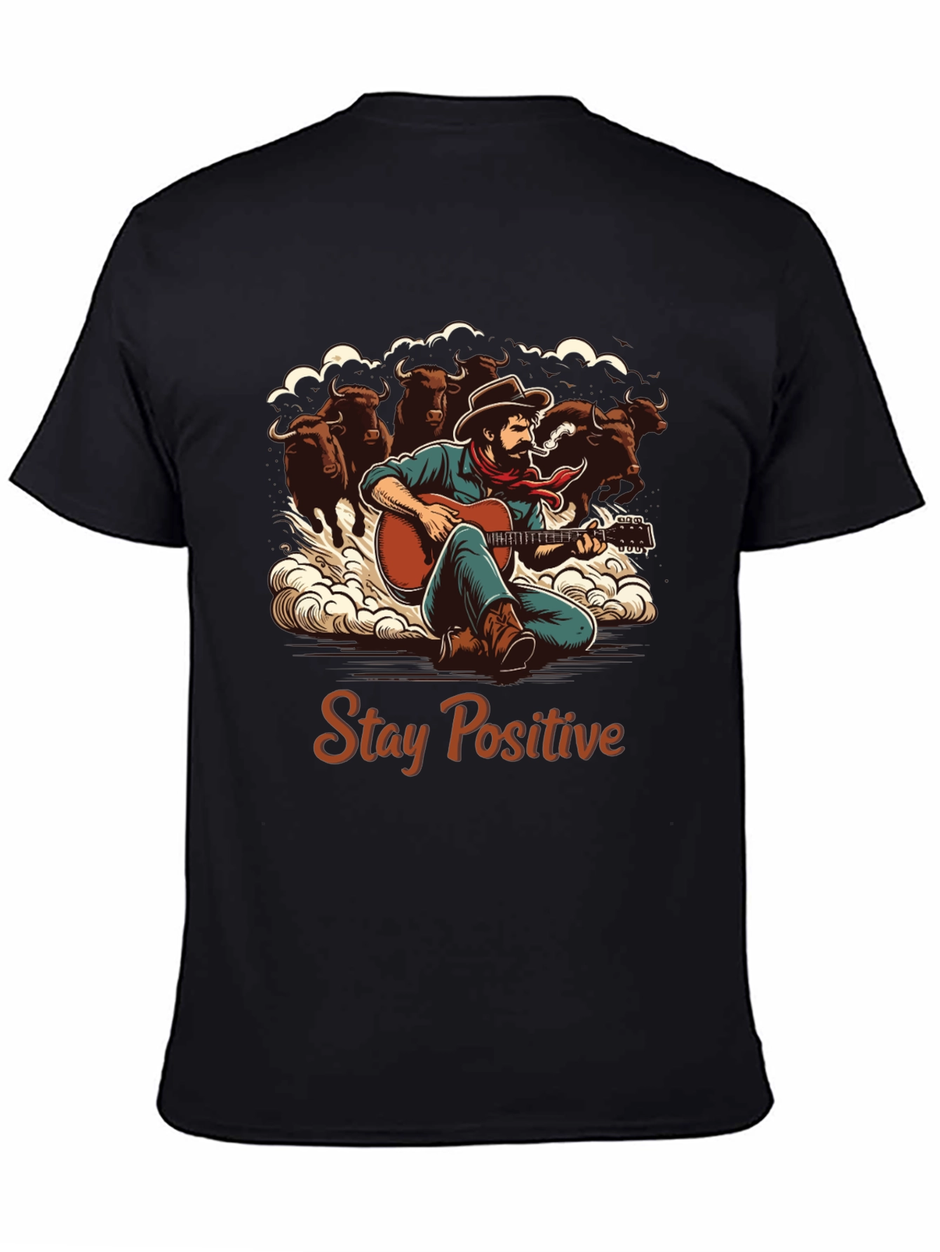 Stay Positive Cowboy Guitar Graphic T-Shirt