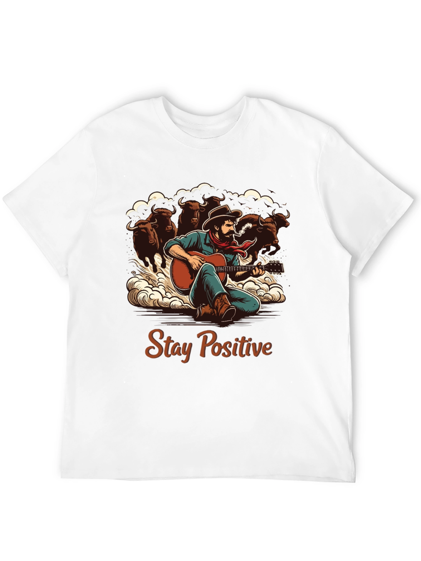 Stay Positive Cowboy Guitar Graphic T-Shirt