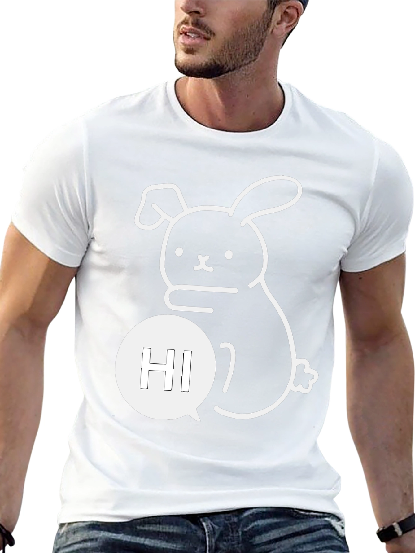 Cute Bunny Hi Graphic Tee - Black