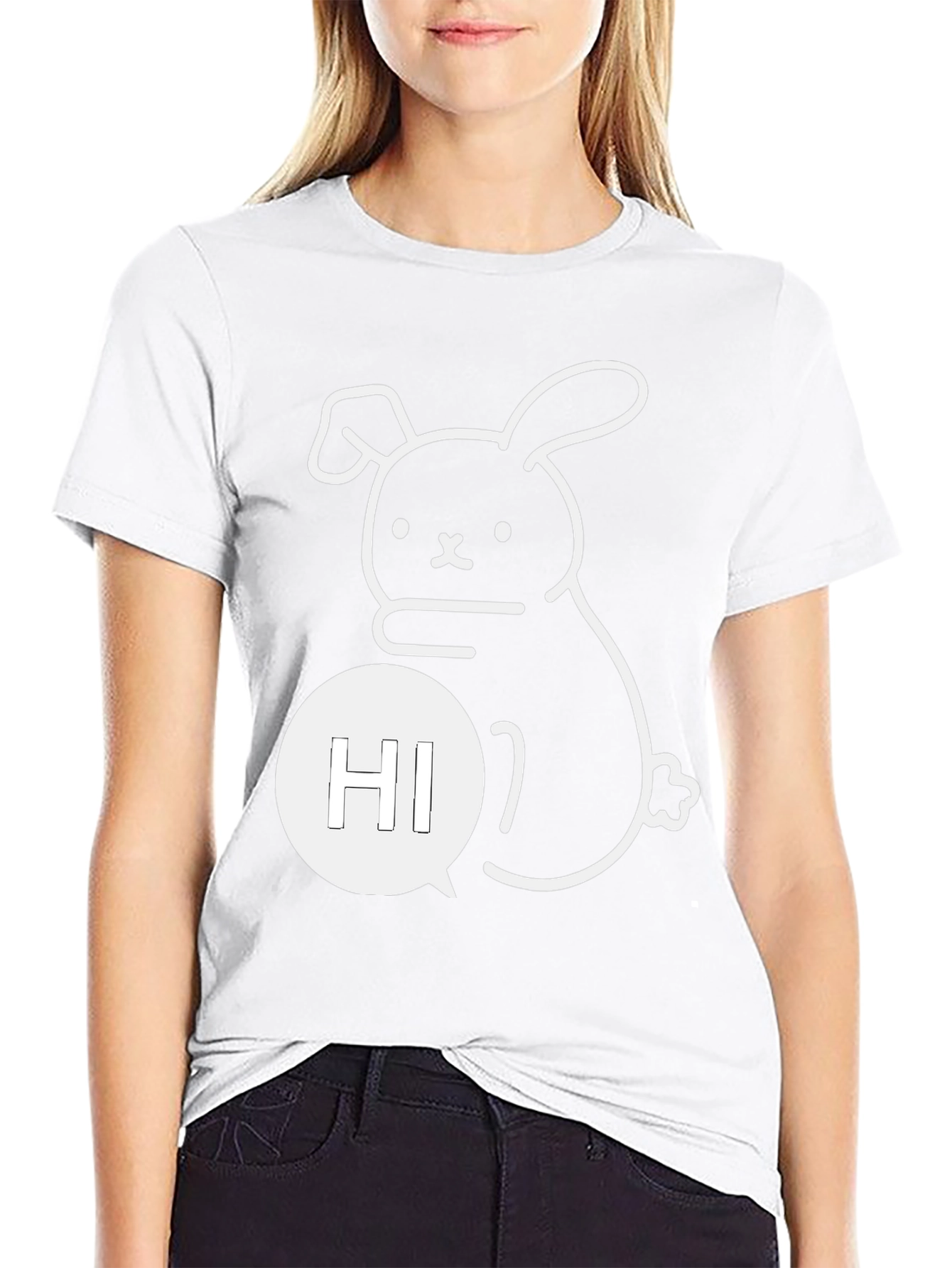 Cute Bunny Hi Graphic Tee - Black
