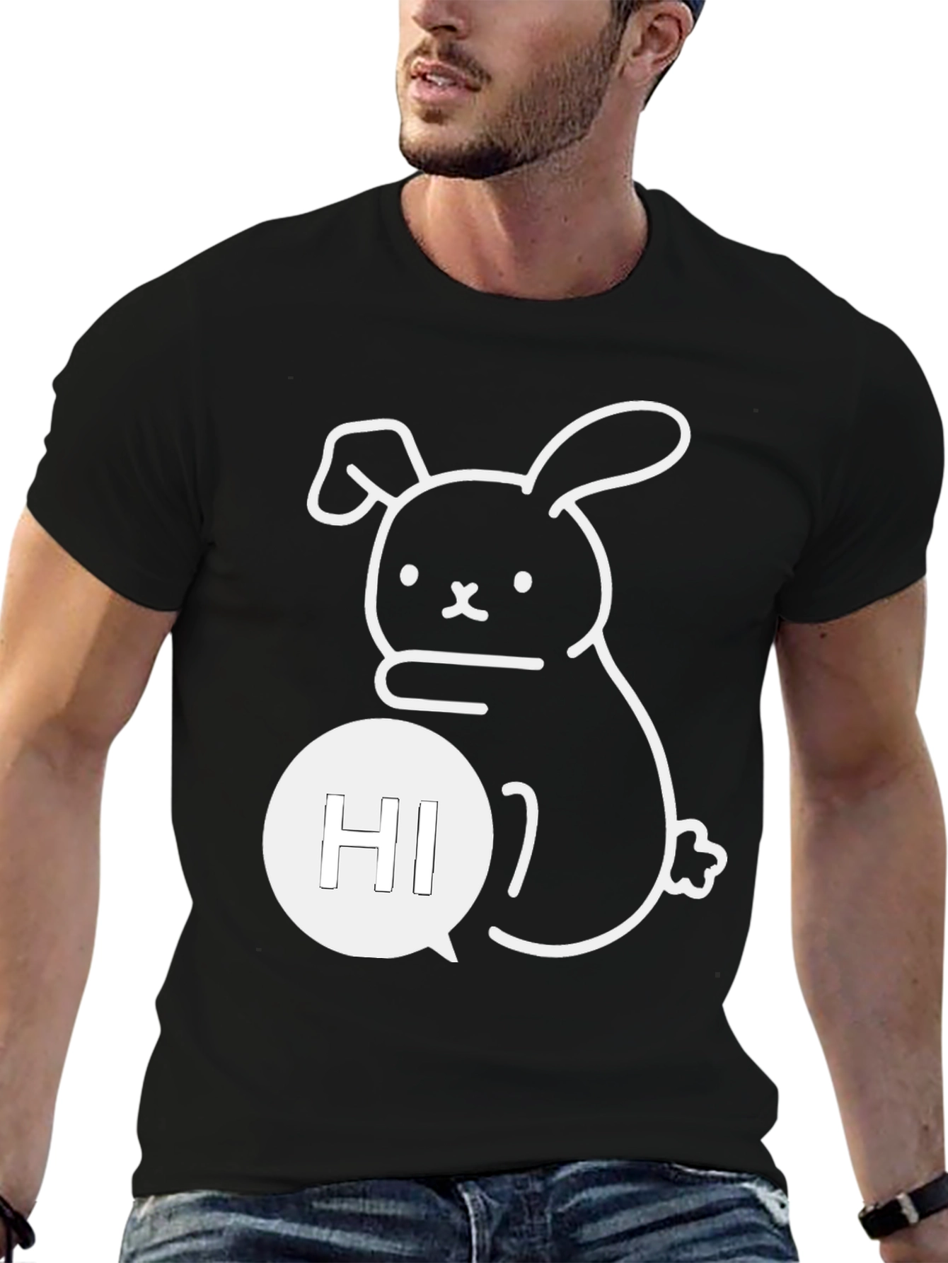 Cute Bunny Hi Graphic Tee - Black