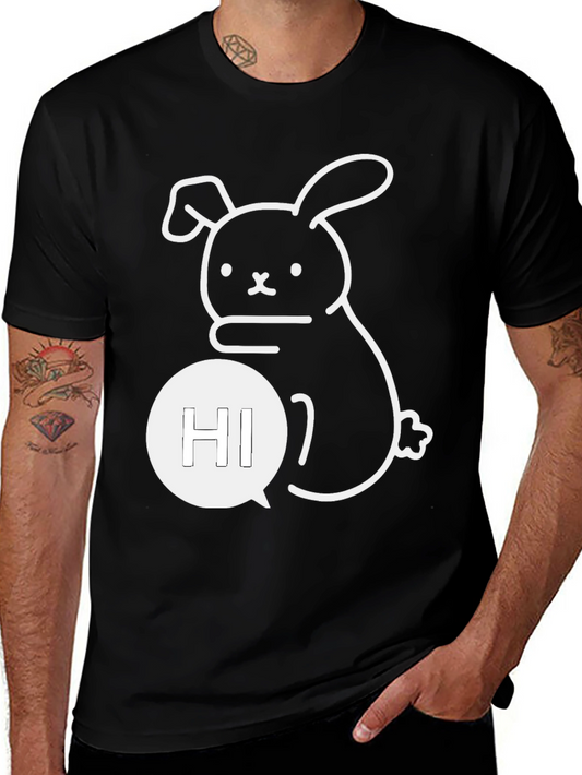 Cute Bunny Hi Graphic Tee - Black