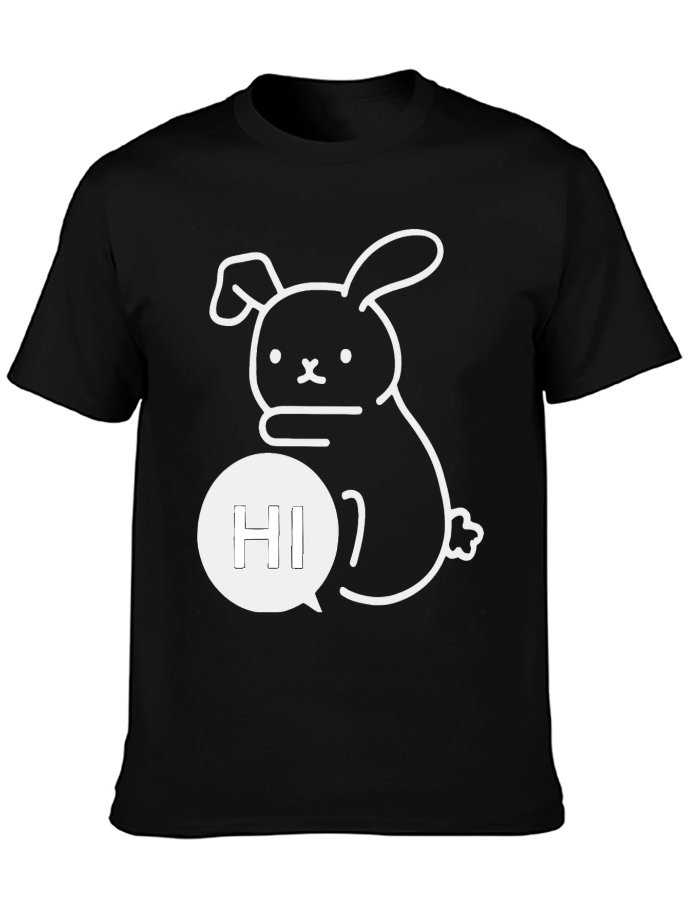 Cute Bunny Hi Graphic Tee - Black