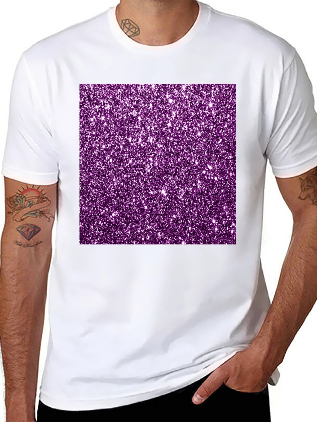 Purple Glitter Graphic Black Tee Shirt