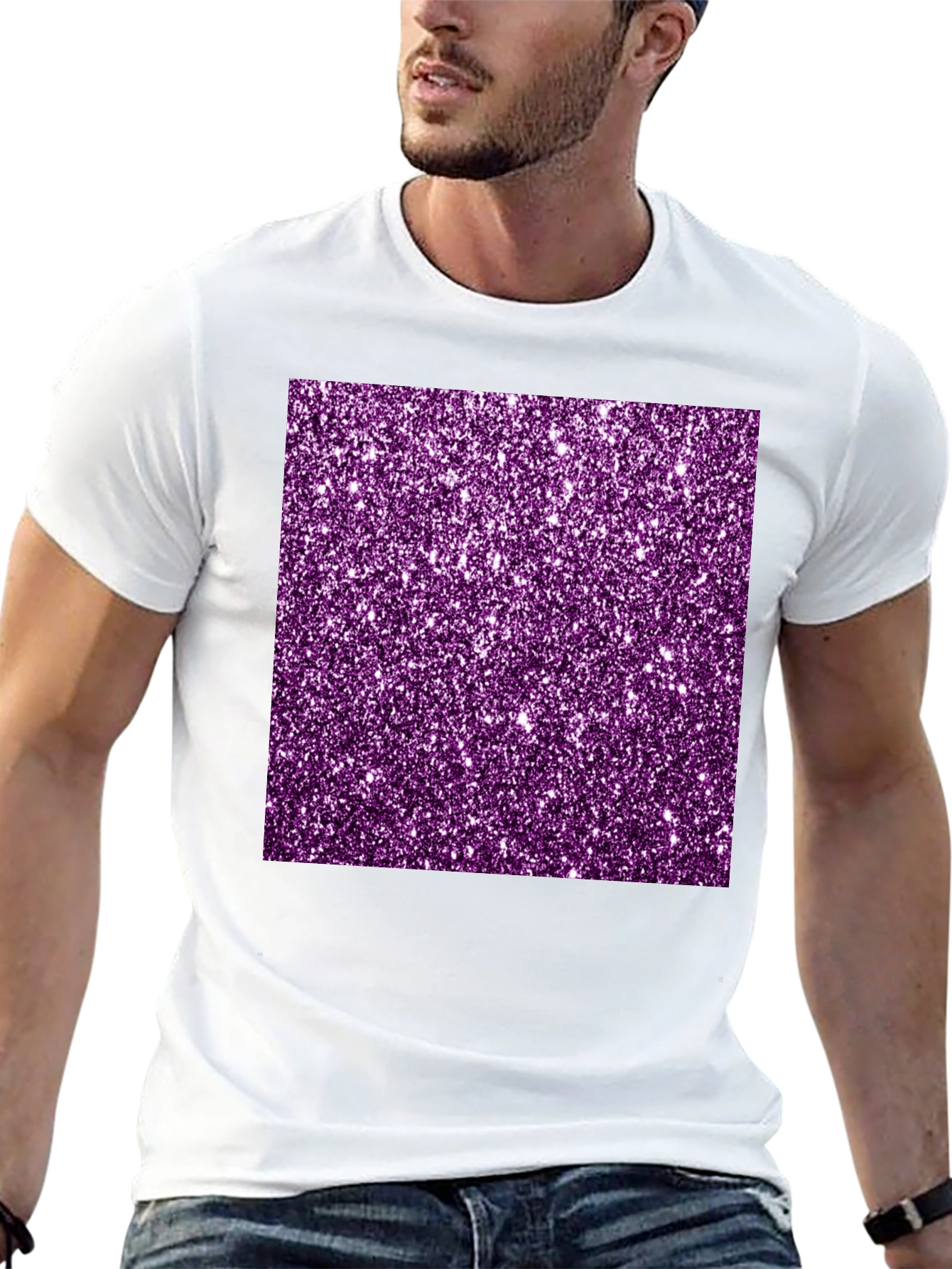 Purple Glitter Graphic Black Tee Shirt