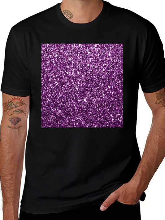 Purple Glitter Graphic Black Tee Shirt