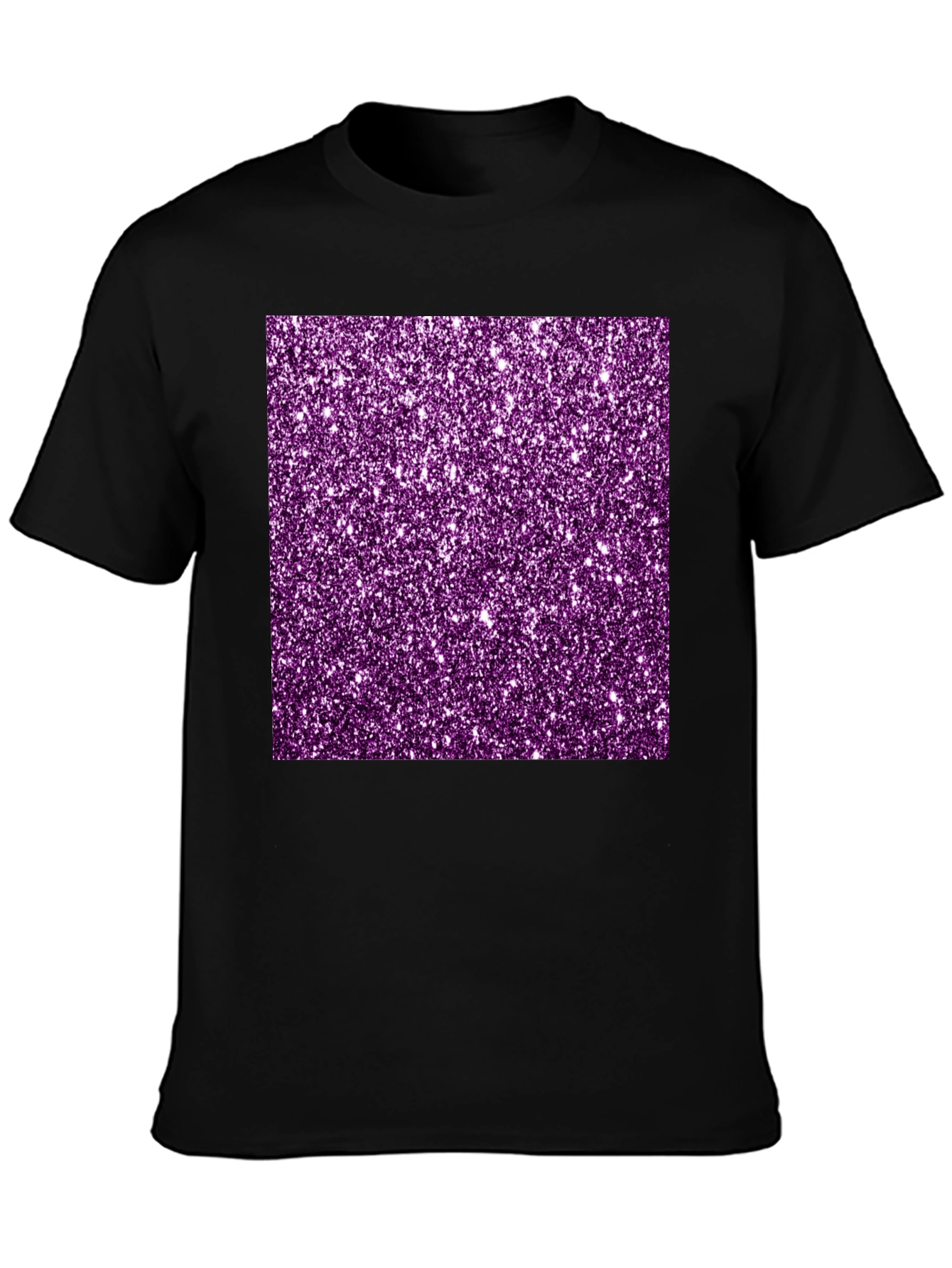 Purple Glitter Graphic Black Tee Shirt