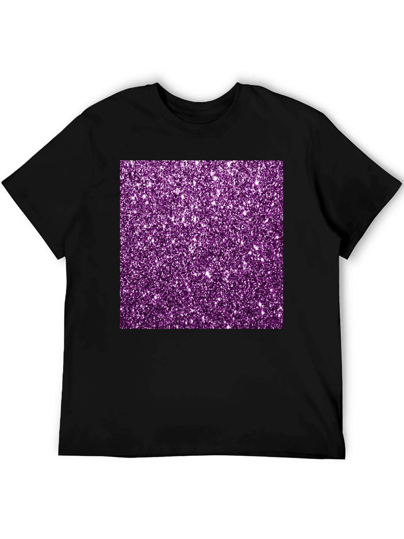 Purple Glitter Graphic Black Tee Shirt