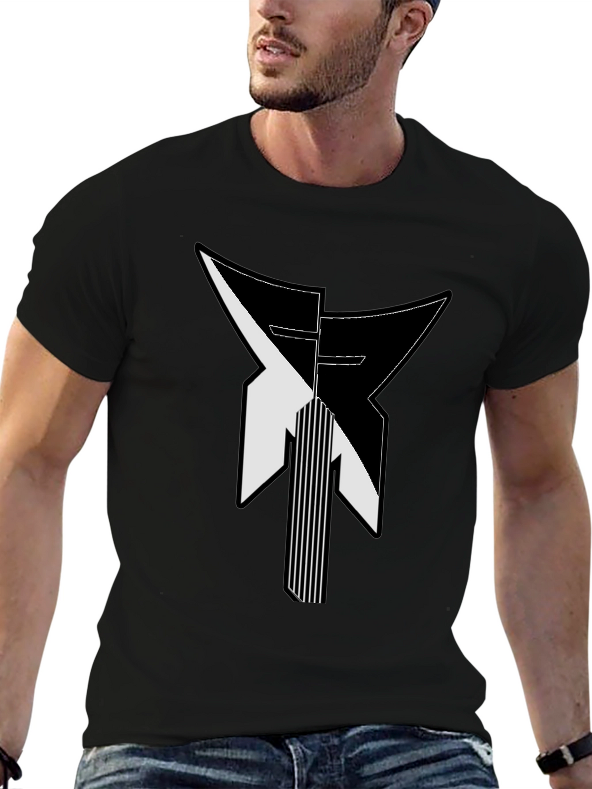 Modern Geometric Graphic Print Black T-Shirt