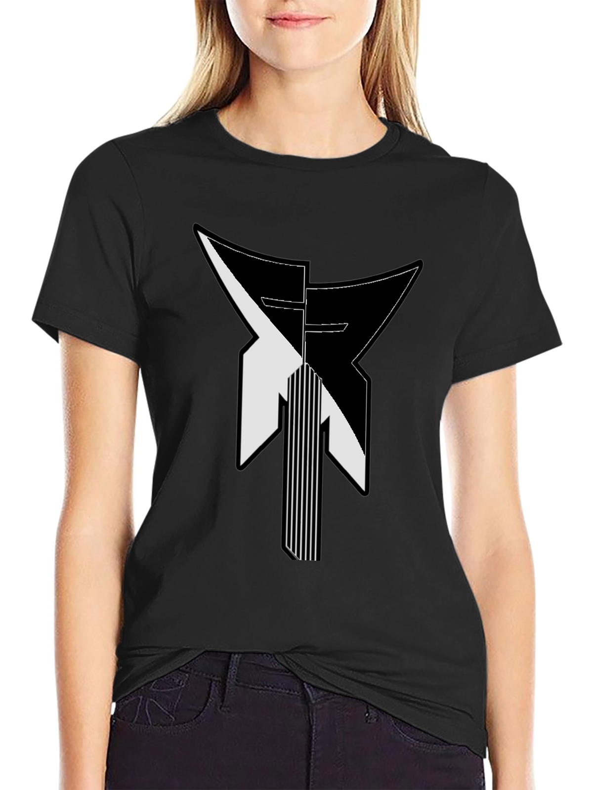 Modern Geometric Graphic Print Black T-Shirt