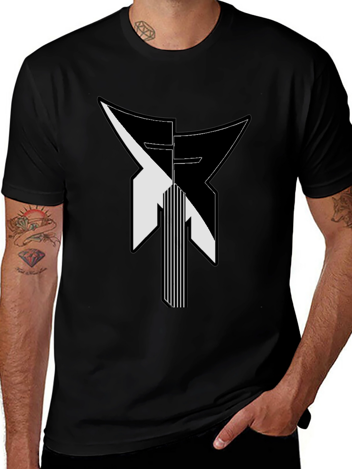 Modern Geometric Graphic Print Black T-Shirt