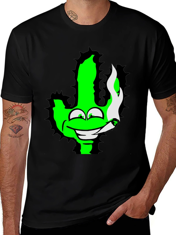 Green Cactus Cartoon Graphic Novelty T-Shirt