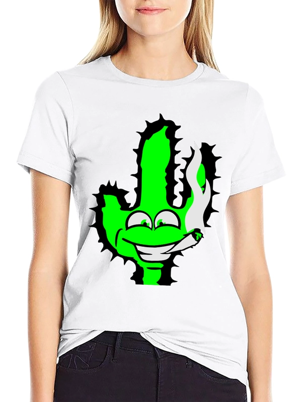Green Cactus Cartoon Graphic Novelty T-Shirt
