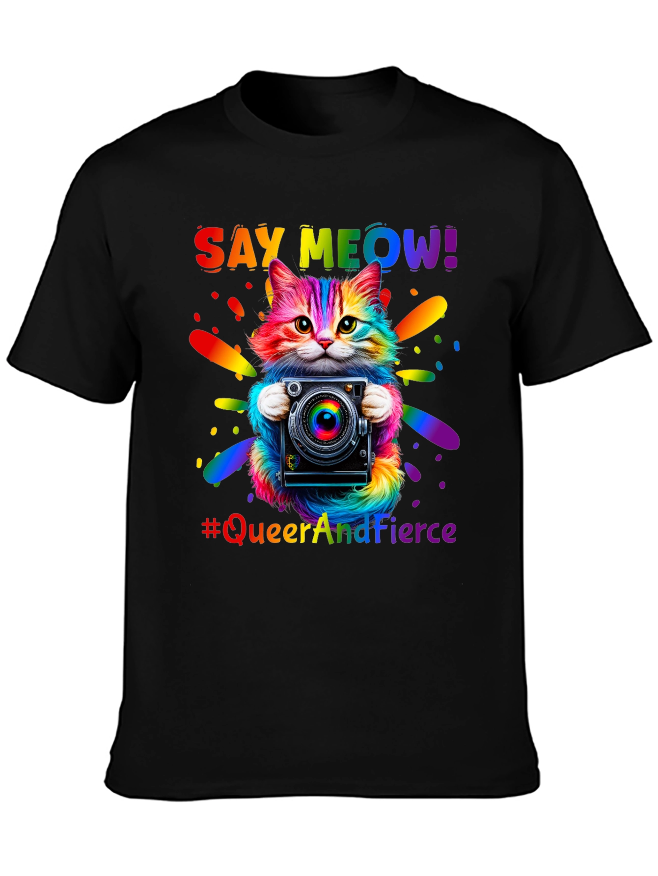 Queer and Fierce Cat Camera T-Shirt