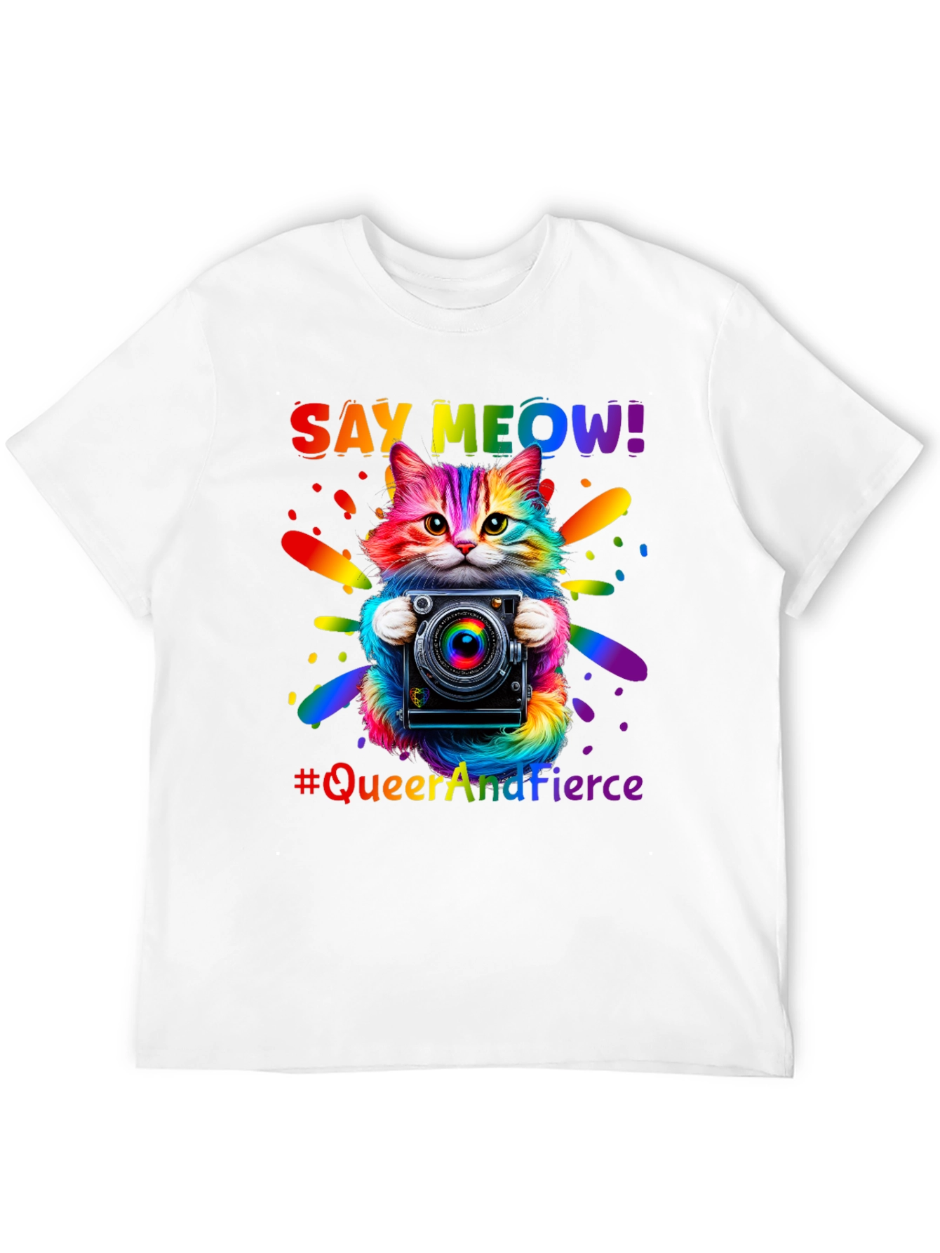 Queer and Fierce Cat Camera T-Shirt