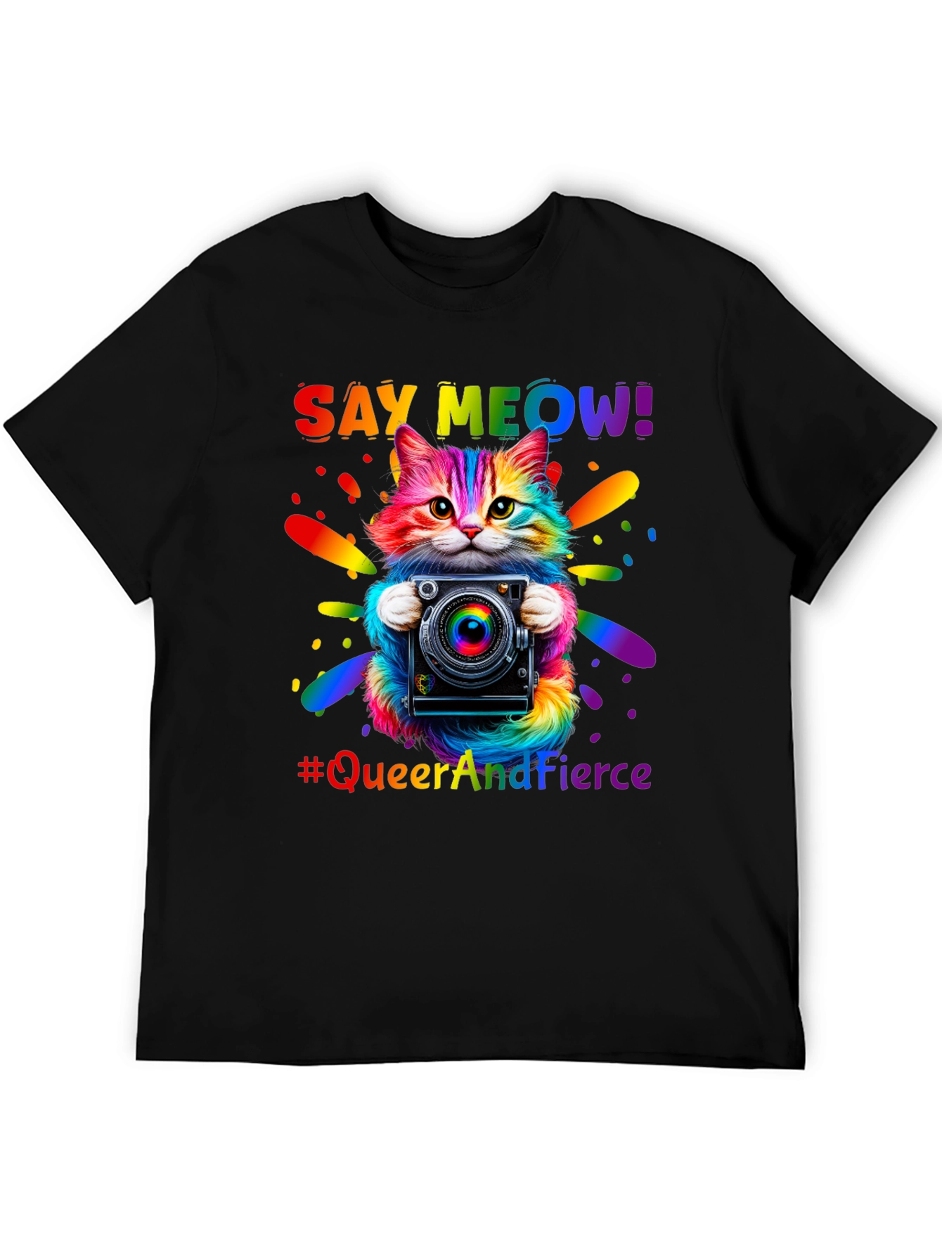 Queer and Fierce Cat Camera T-Shirt