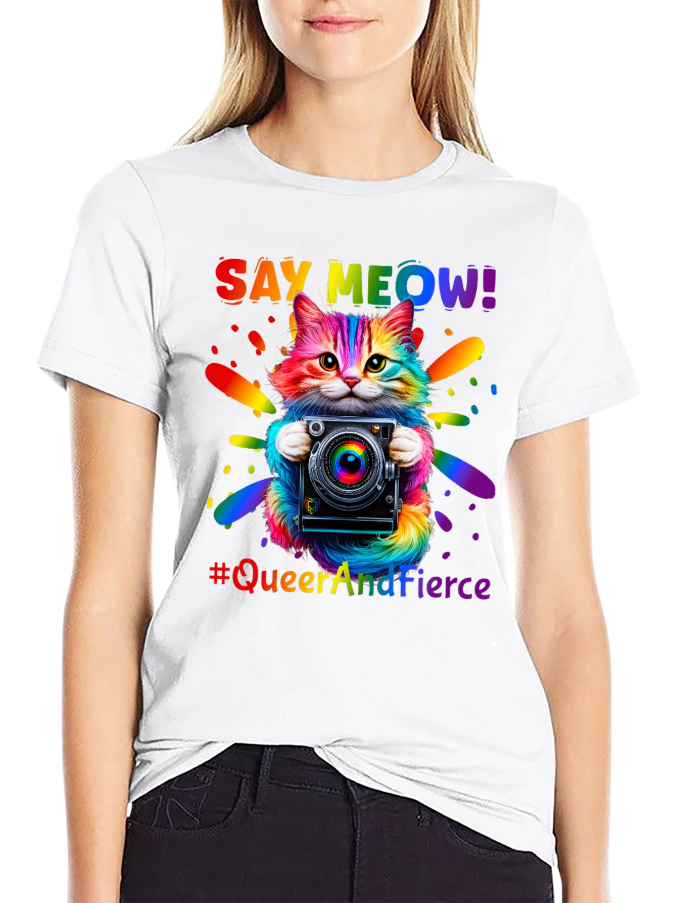 Queer and Fierce Cat Camera T-Shirt
