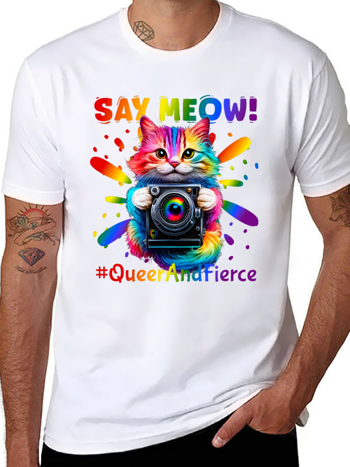 Queer and Fierce Cat Camera T-Shirt