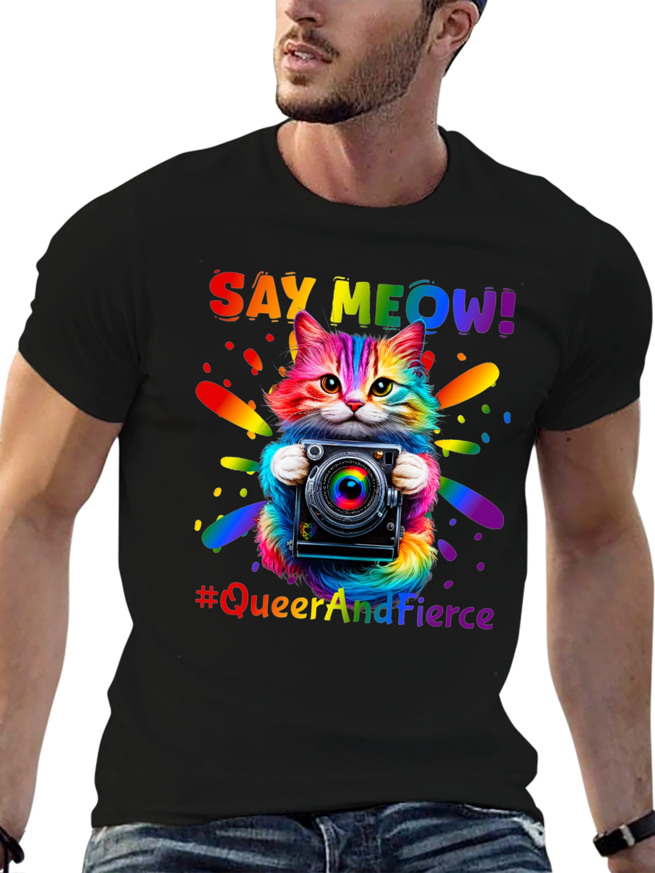 Queer and Fierce Cat Camera T-Shirt