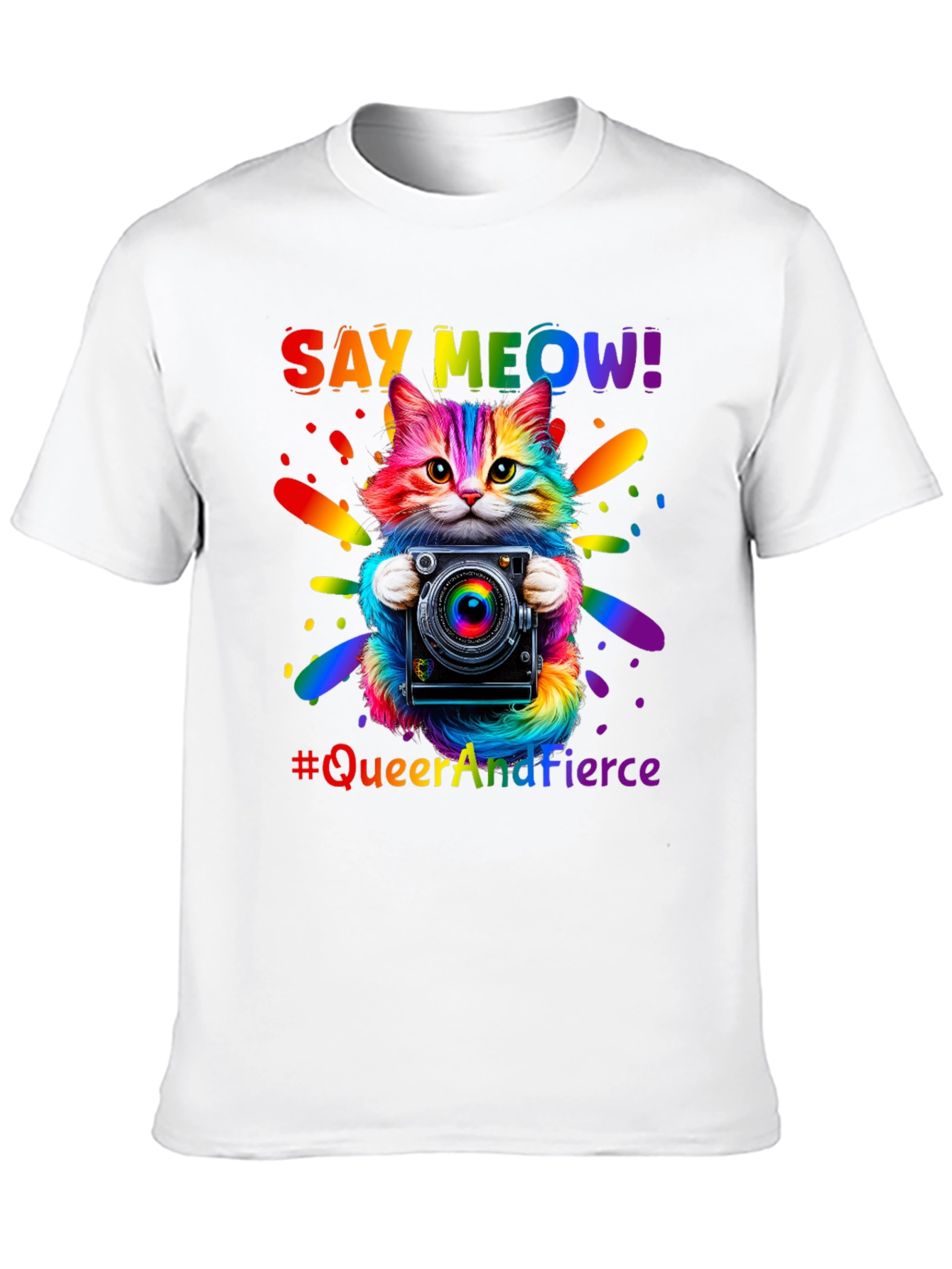 Queer and Fierce Cat Camera T-Shirt