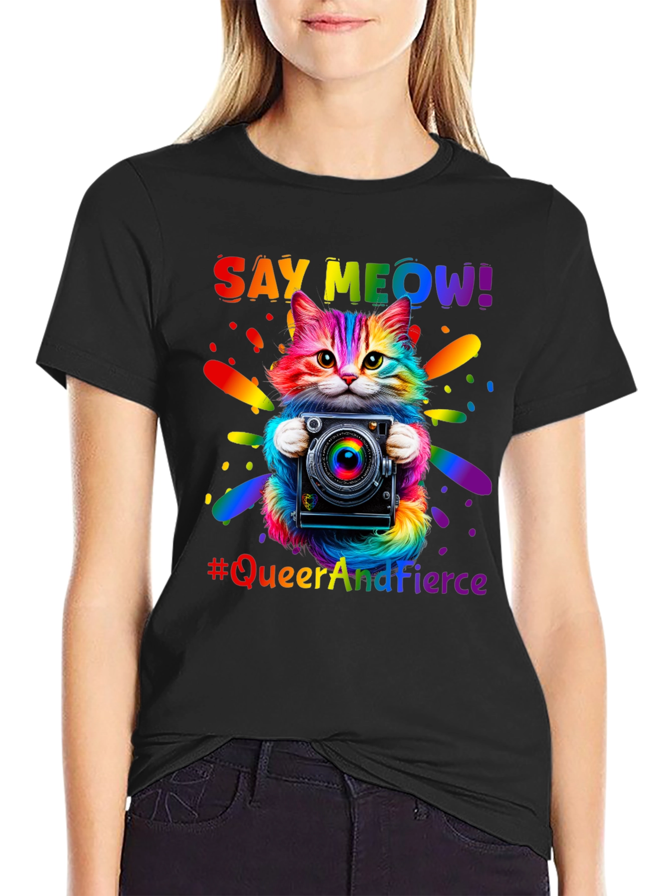 Queer and Fierce Cat Camera T-Shirt