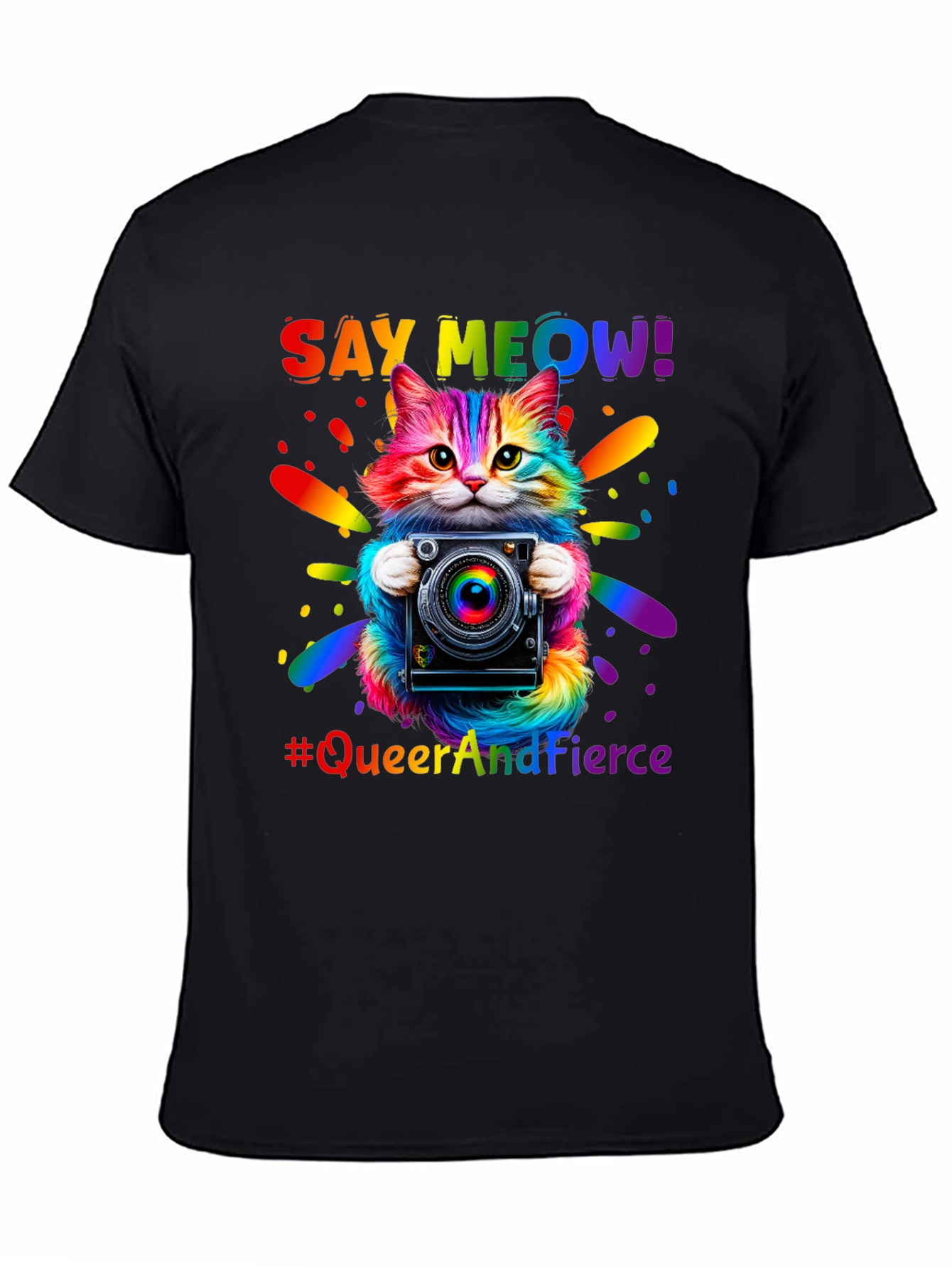 Queer and Fierce Cat Camera T-Shirt