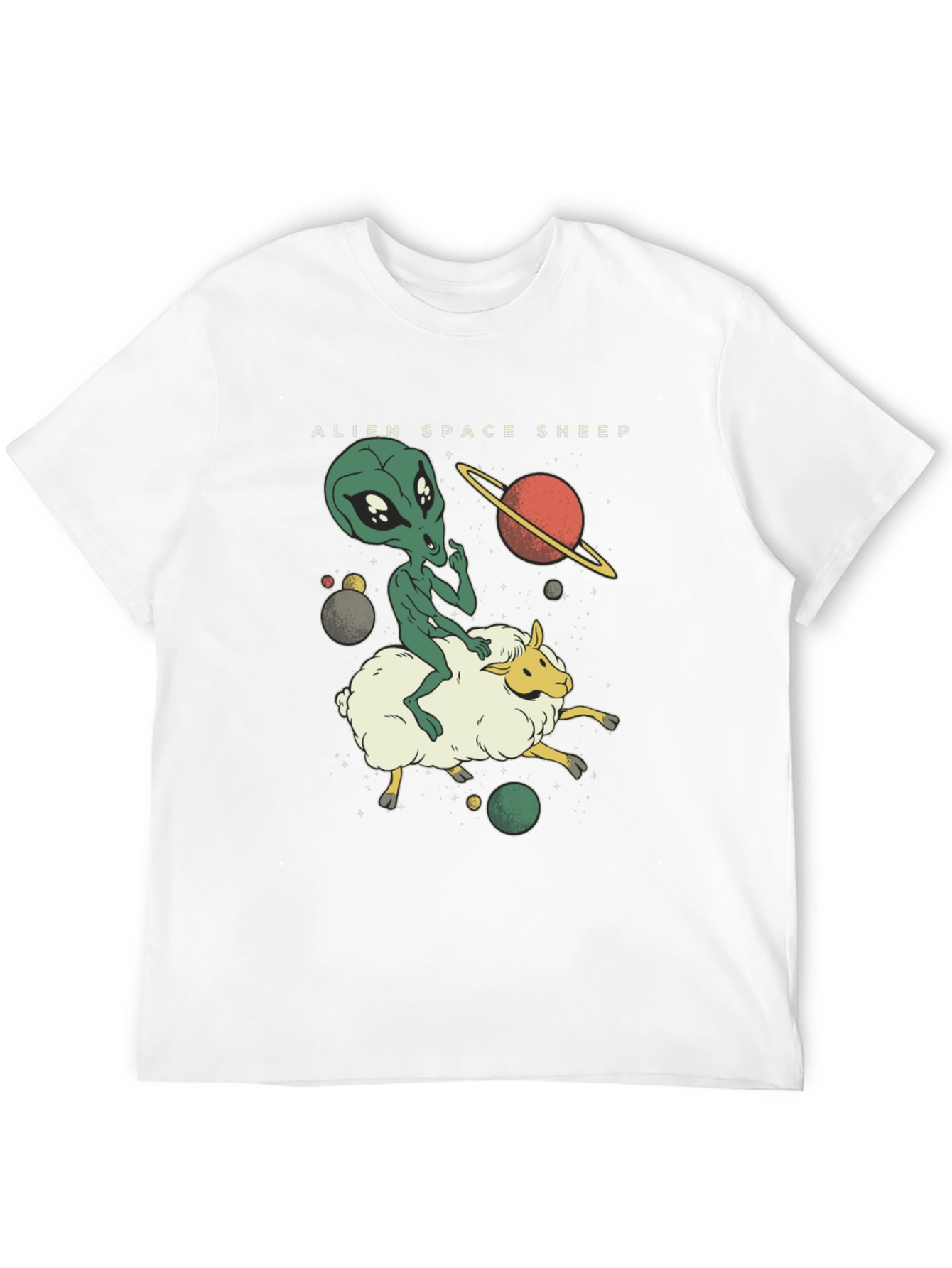Alien Space Sheep Graphic Tee - Black Cotton T-Shirt