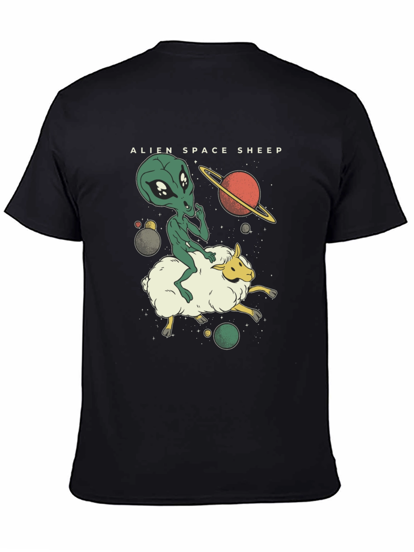 Alien Space Sheep Graphic Tee - Black Cotton T-Shirt