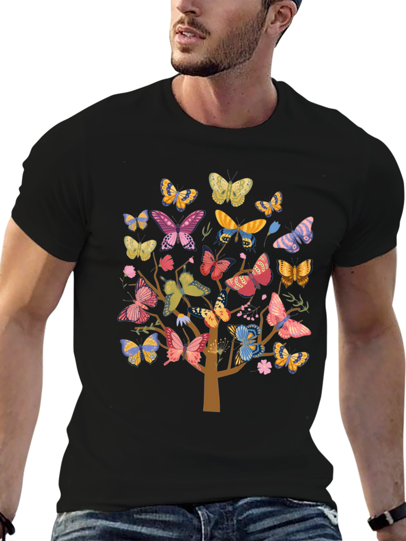 Butterfly Tree Graphic Tee - Trendy Unisex Shirt