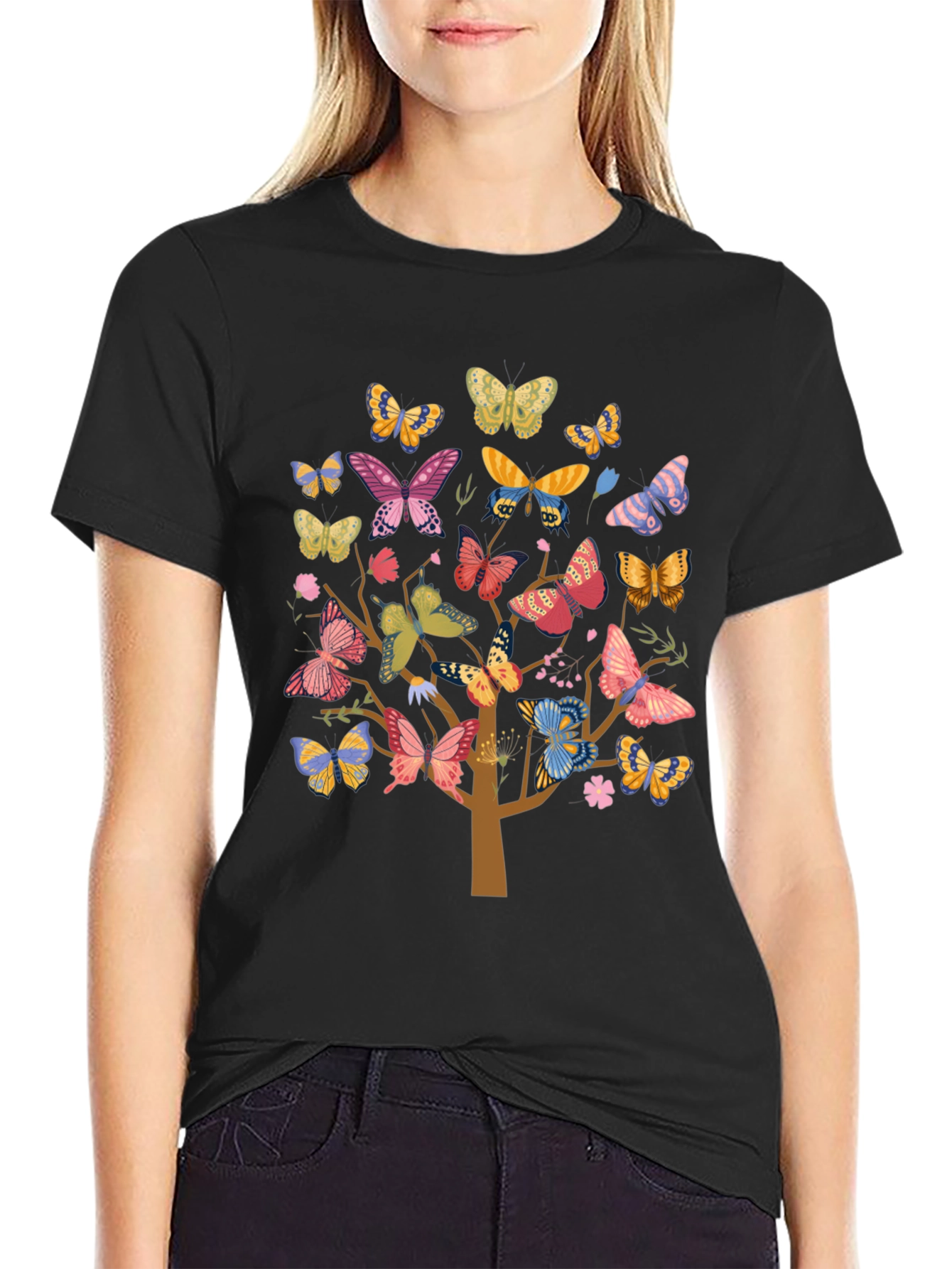Butterfly Tree Graphic Tee - Trendy Unisex Shirt