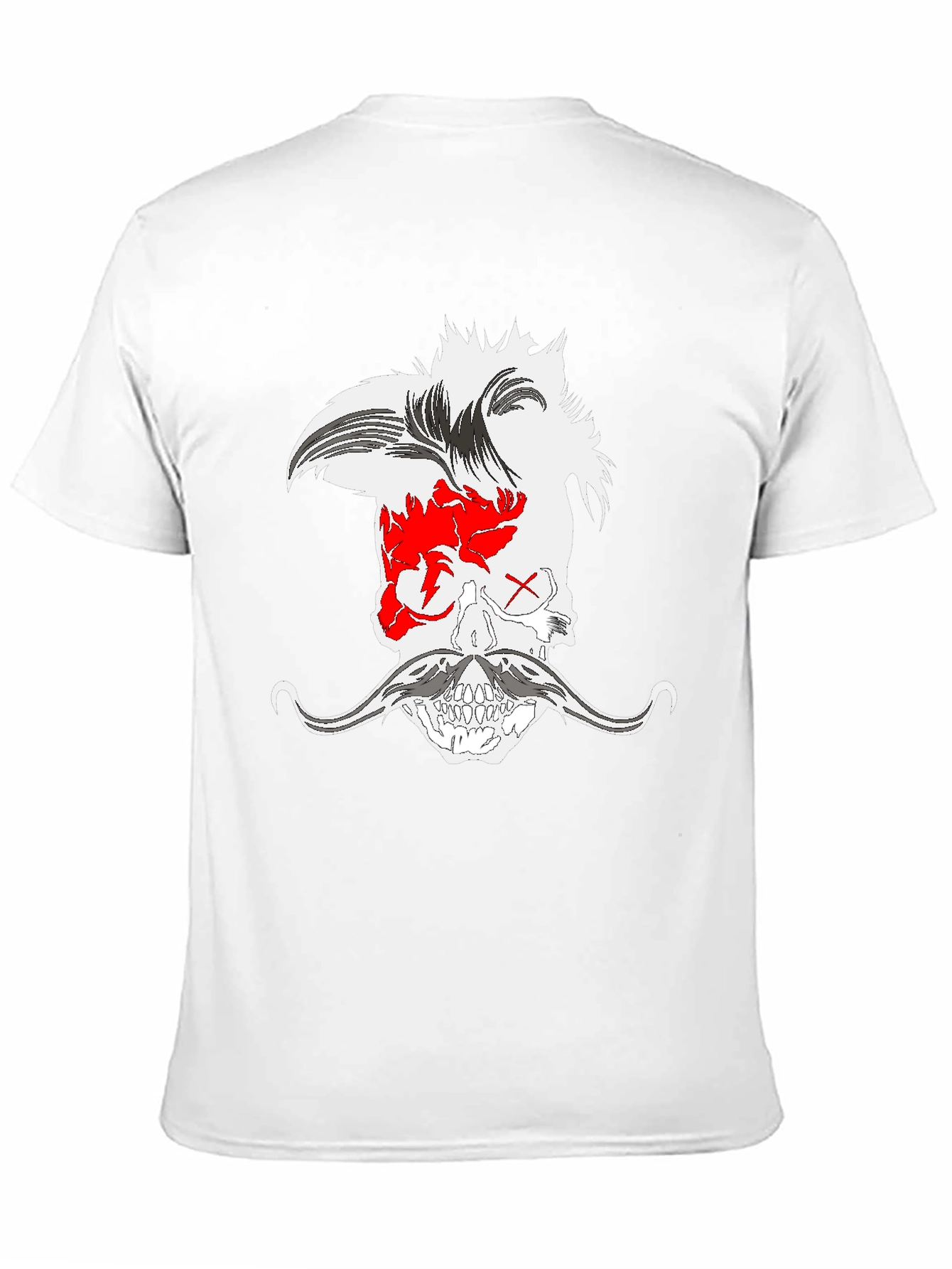 Skull with Mohawk and Moustache Graphic Tee - Black