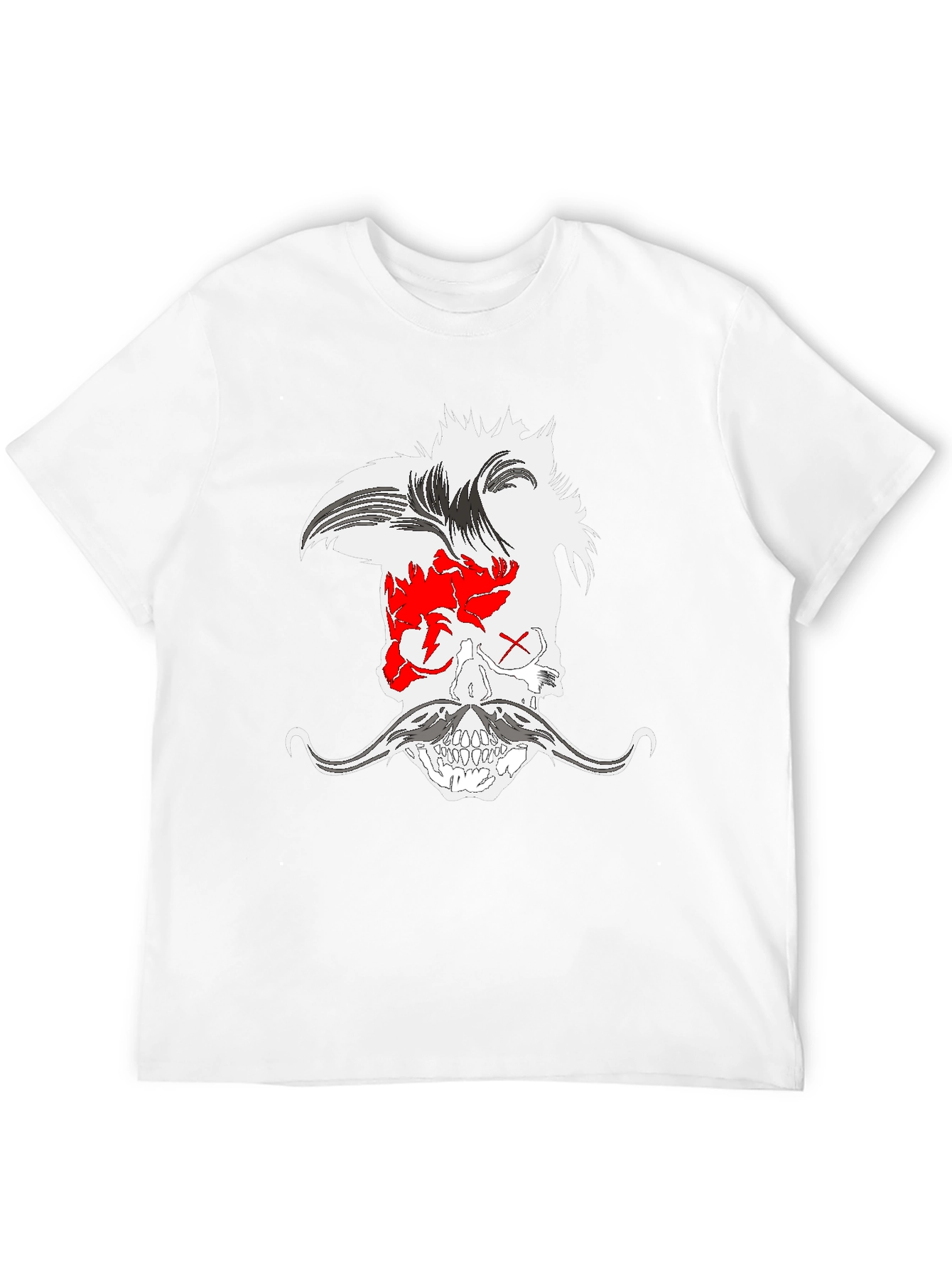 Skull with Mohawk and Moustache Graphic Tee - Black