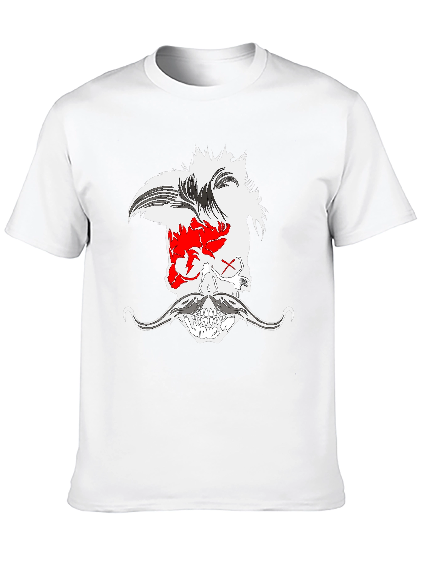 Skull with Mohawk and Moustache Graphic Tee - Black