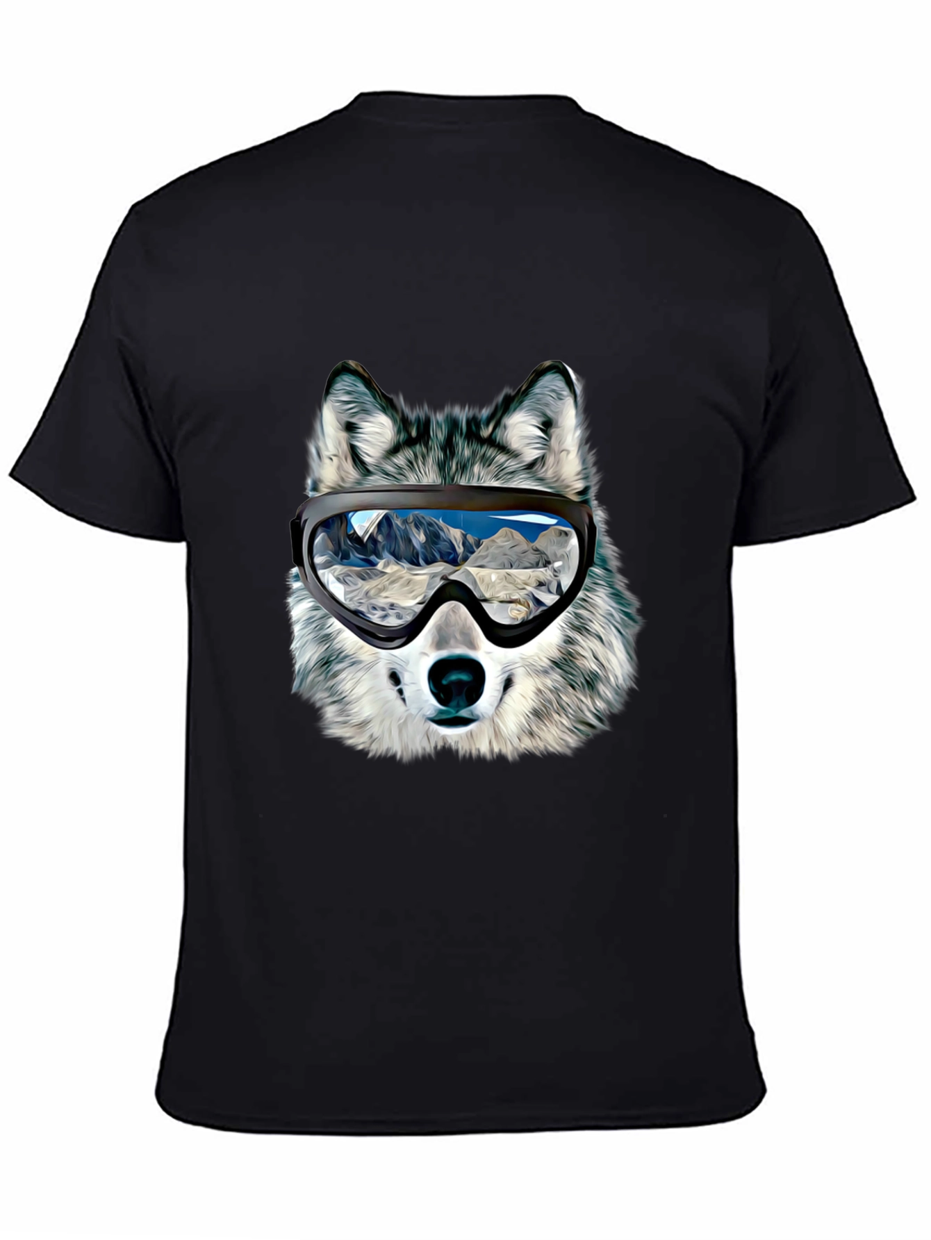 Wolf Ski Goggles Graphic Tee - Black Cotton Blend