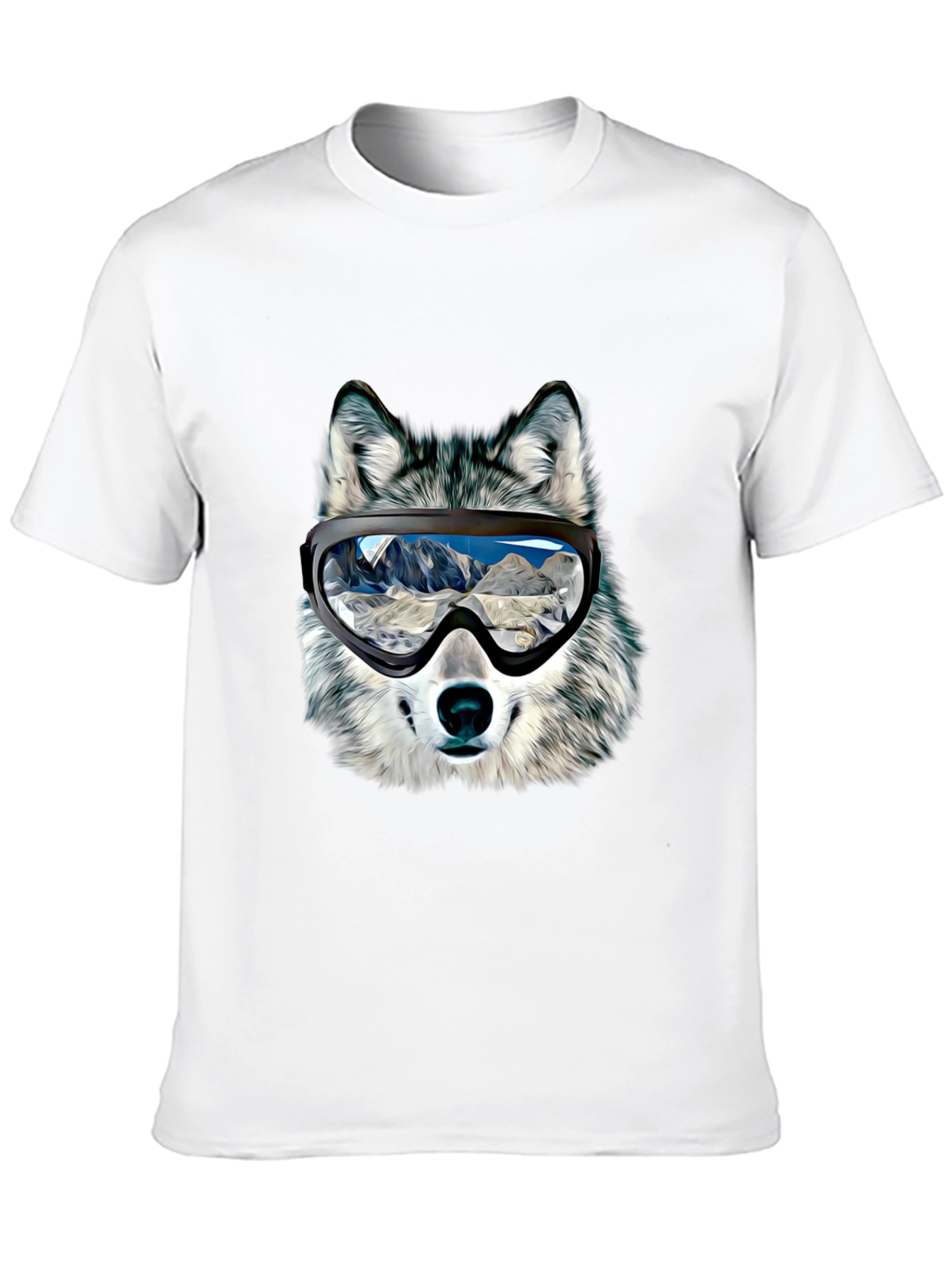 Wolf Ski Goggles Graphic Tee - Black Cotton Blend
