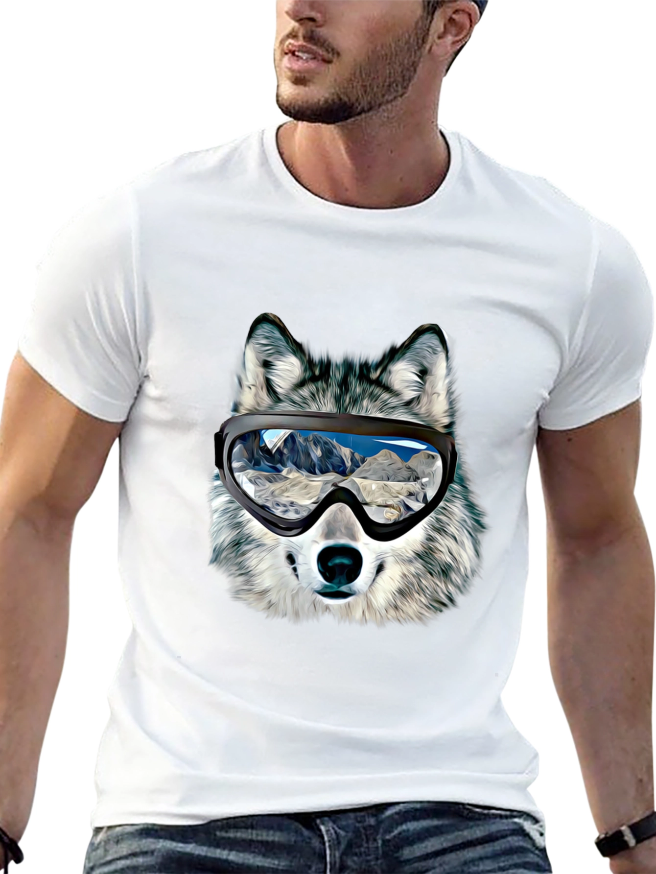 Wolf Ski Goggles Graphic Tee - Black Cotton Blend