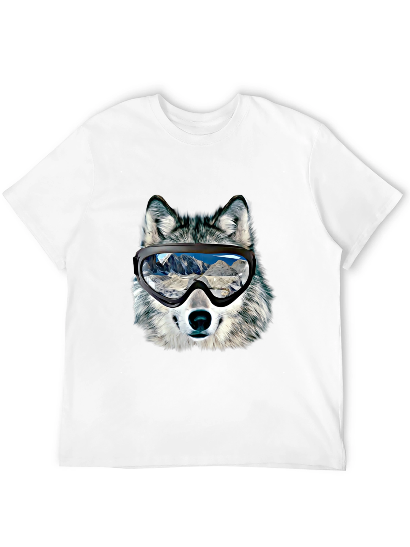 Wolf Ski Goggles Graphic Tee - Black Cotton Blend