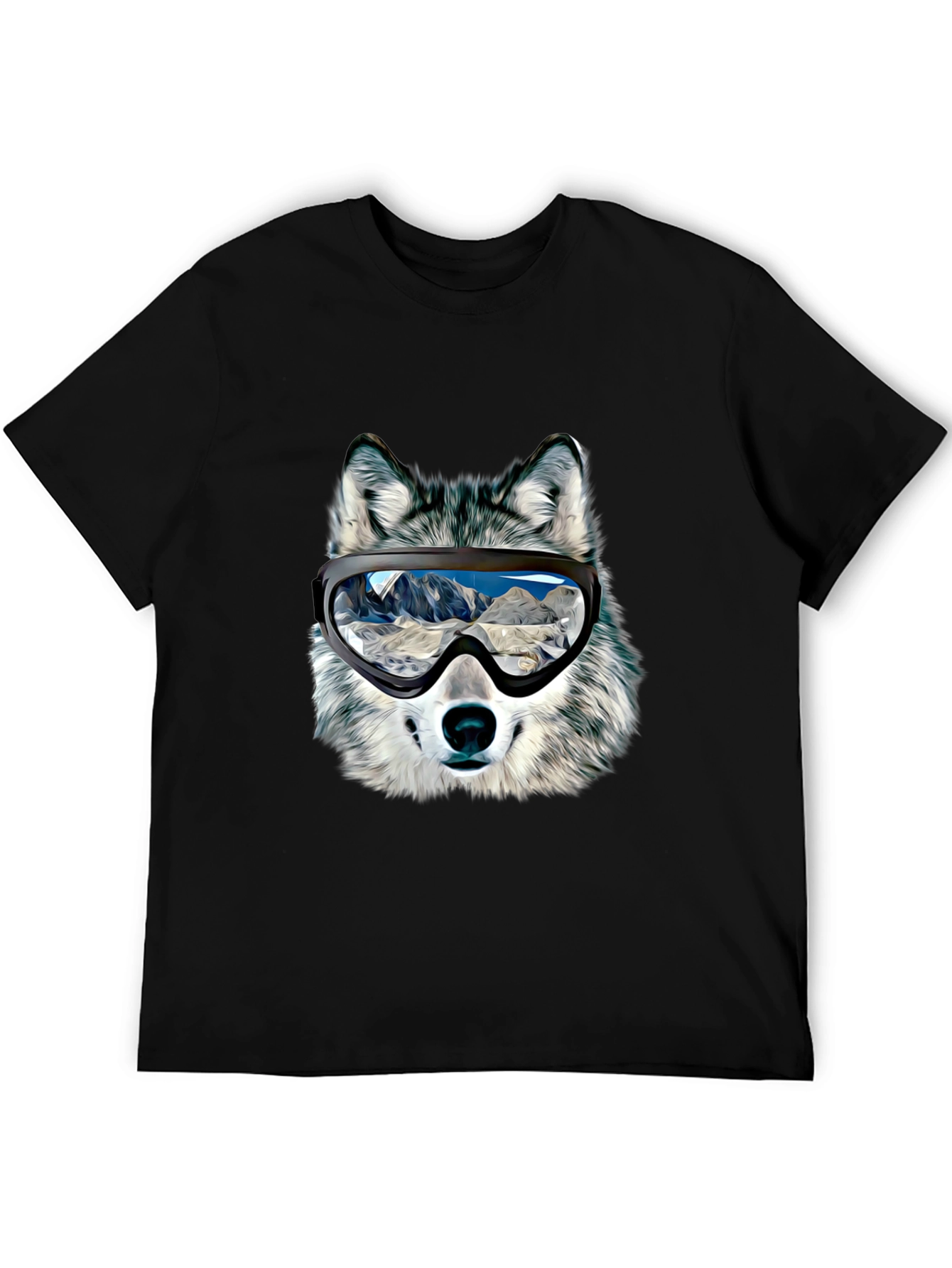 Wolf Ski Goggles Graphic Tee - Black Cotton Blend